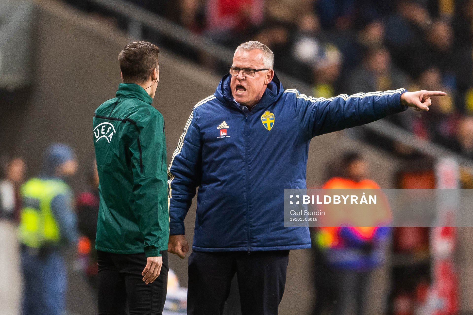 Janne Andersson, head coach of Sweden reacts against fourth