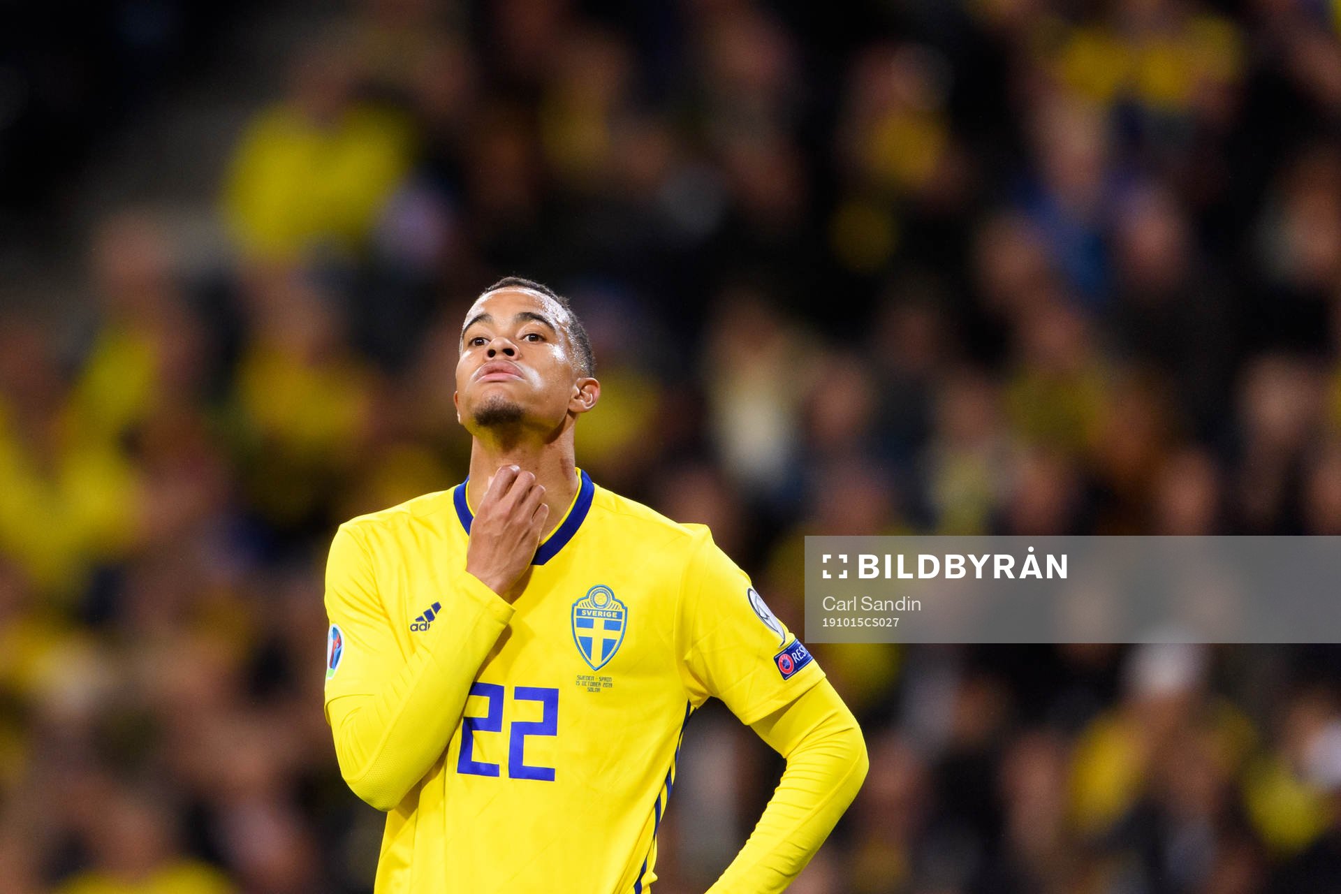 Robin Quaison of Sweden looks dejected