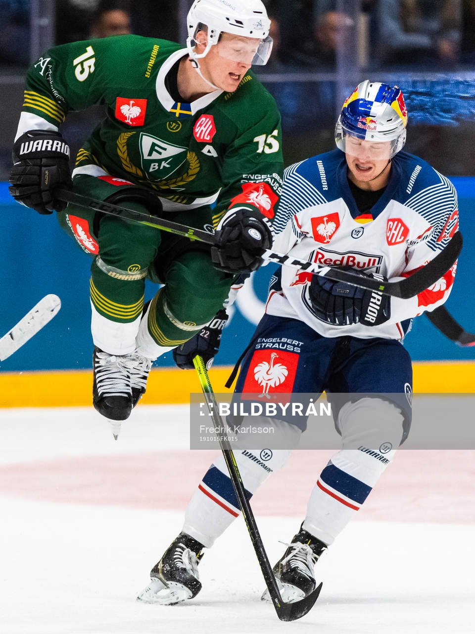 Gustav Rydahl of Färjestad and Emil Quaas of Red Bull