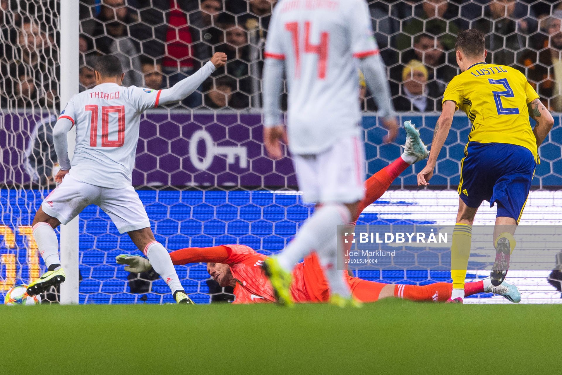 Thiago Alcantara of Spain is denied a goal by goalkeeper