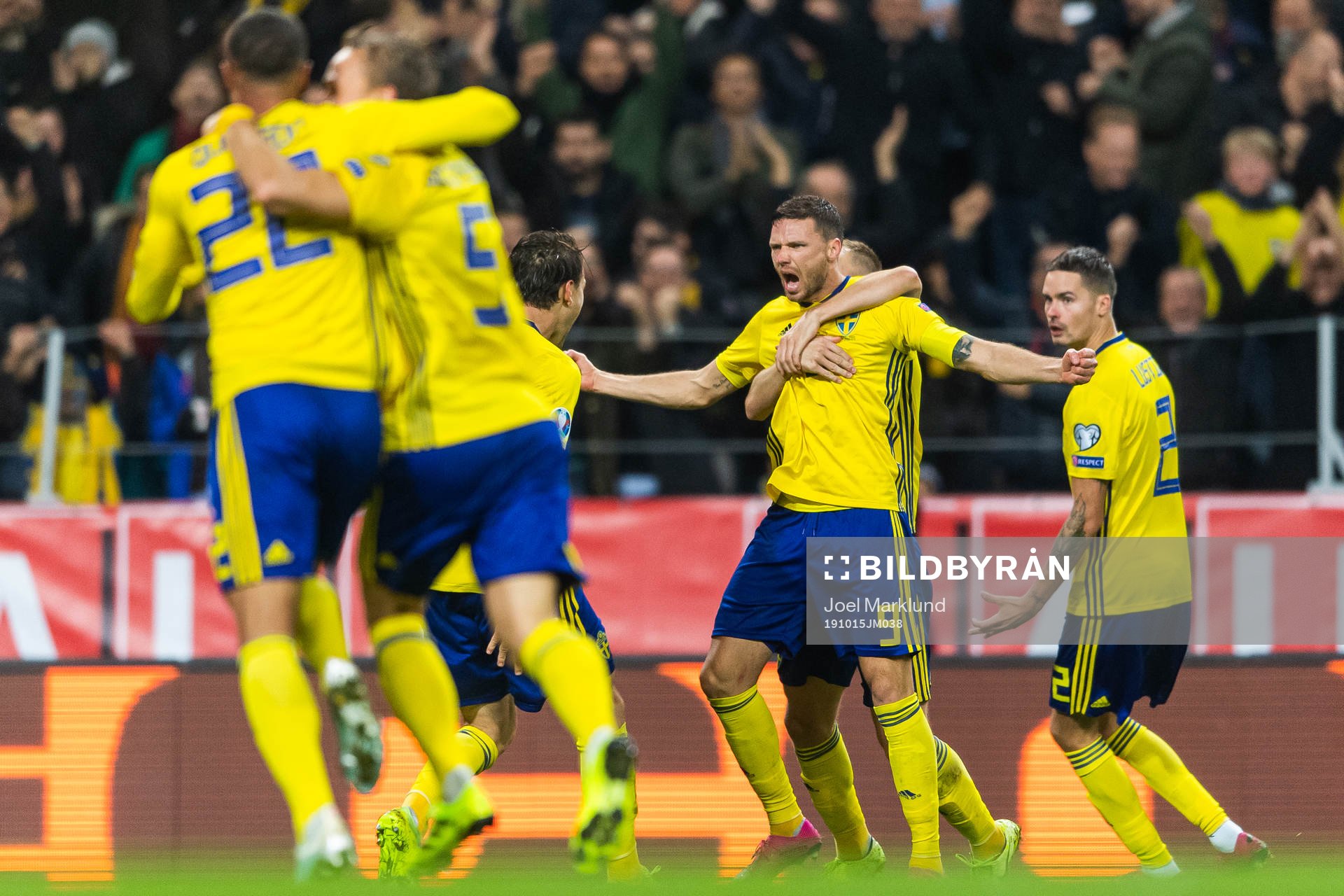 Marcus Berg of Sweden celebrates scoring 1-0