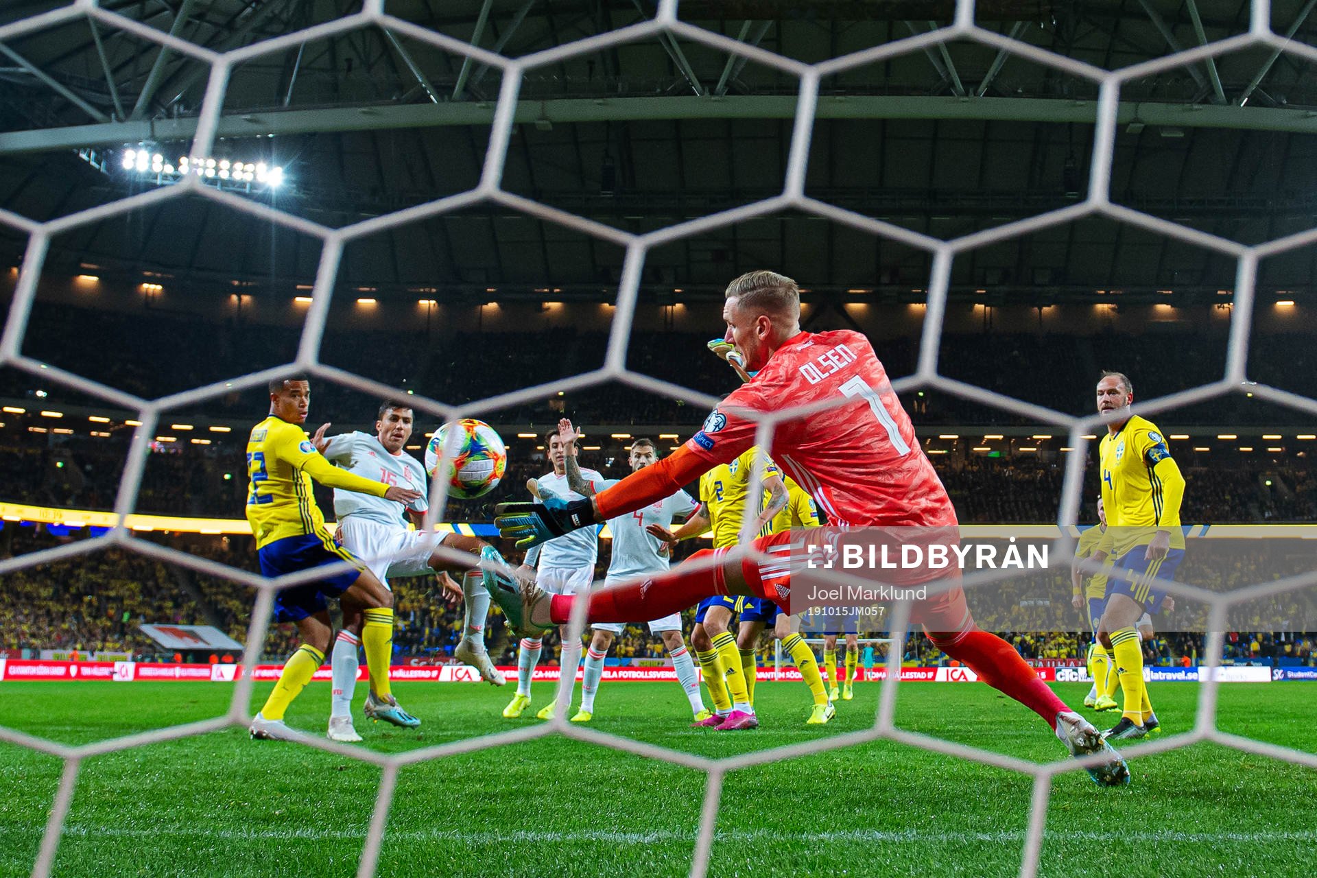 Goalkeeper Robin Olsen of Sweden makes a save