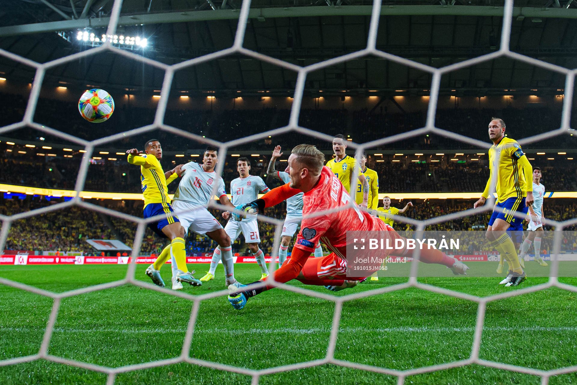 Goalkeeper Robin Olsen of Sweden makes a save
