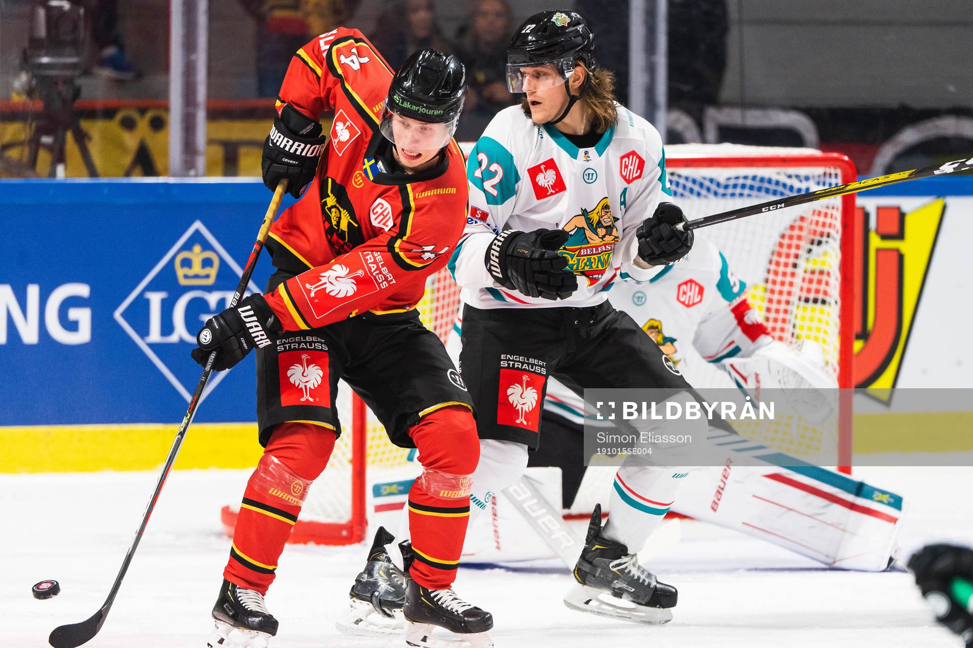 Jonas Berglund of Luleå and Kevin Raine of Belfast