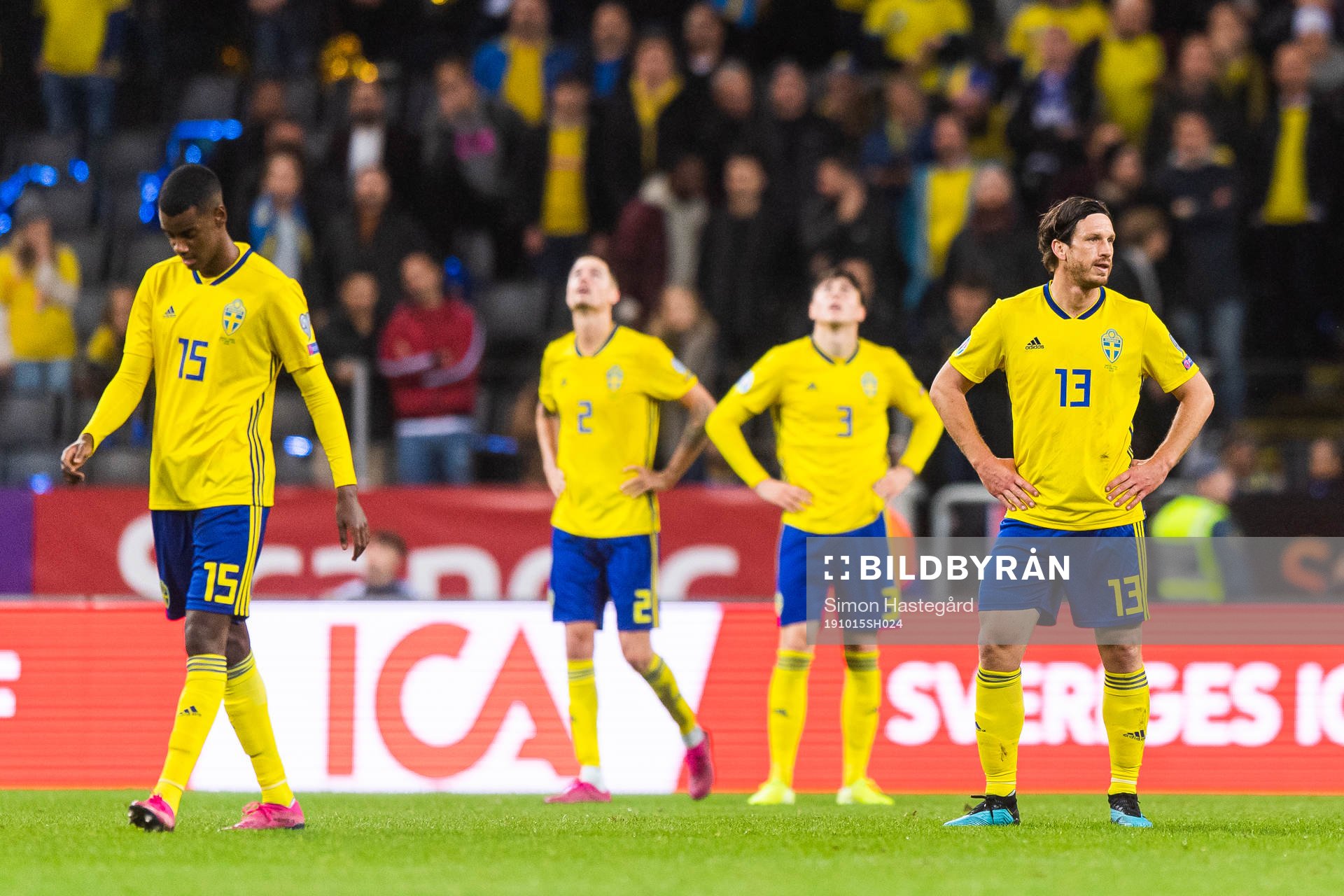 Alexander Isak and Gustav Svensson of Sweden look dejected
