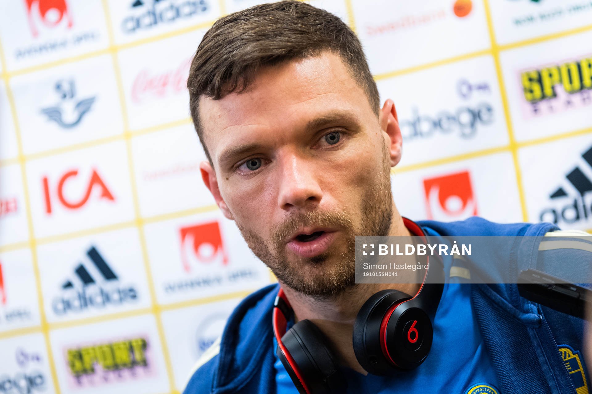 Marcus Berg of Sweden in the mixed zone after the UEFA Euro Qualifier football match between Sweden and Spain on October 15, 2019 in Stockholm.