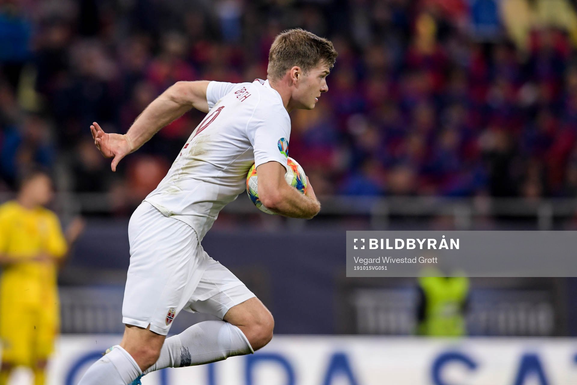 Alexander Sørloth of Norway celebrates after 1-1 during the UEFA Euro Qualifier football match between Romania and Norway on October 15, 2019 in Bucharest.
