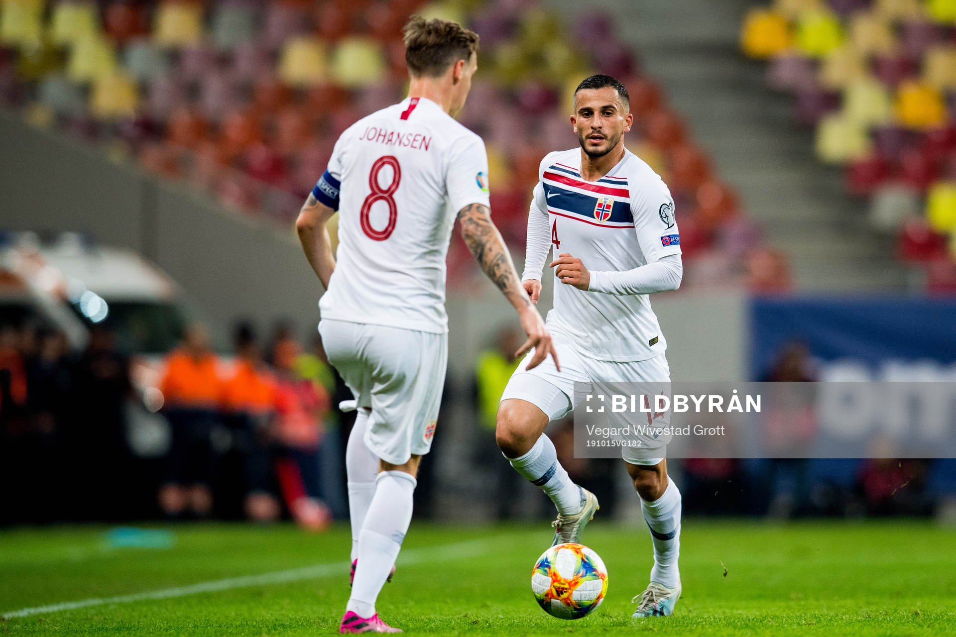 Stefan Johansen and Omar Elabdellaoui of Norway