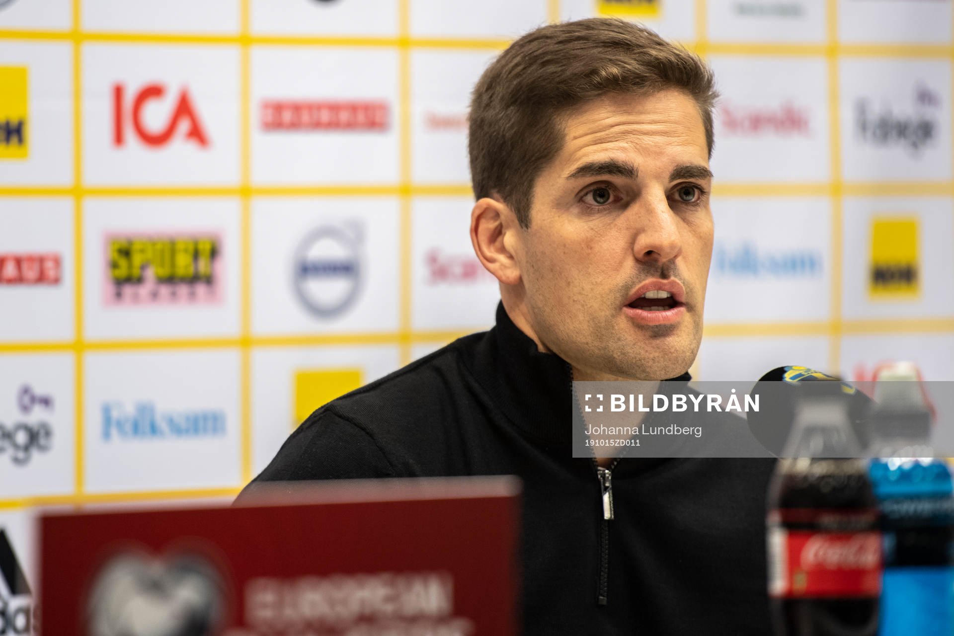 Robert Moreno, head coach of Spain, during a press conference after the UEFA Euro Qualifier football match between Sweden and Spain on October 15, 2019 in Stockholm.