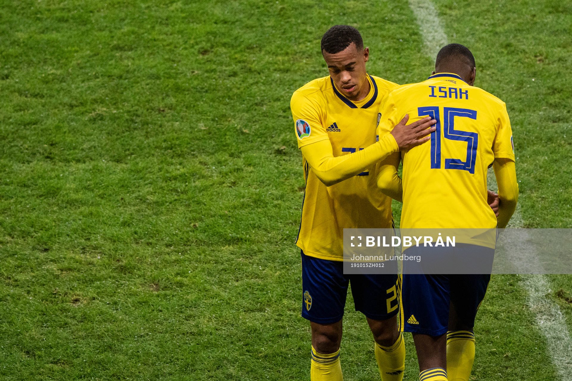 Robin Quaison and Alexander Isak of Sweden