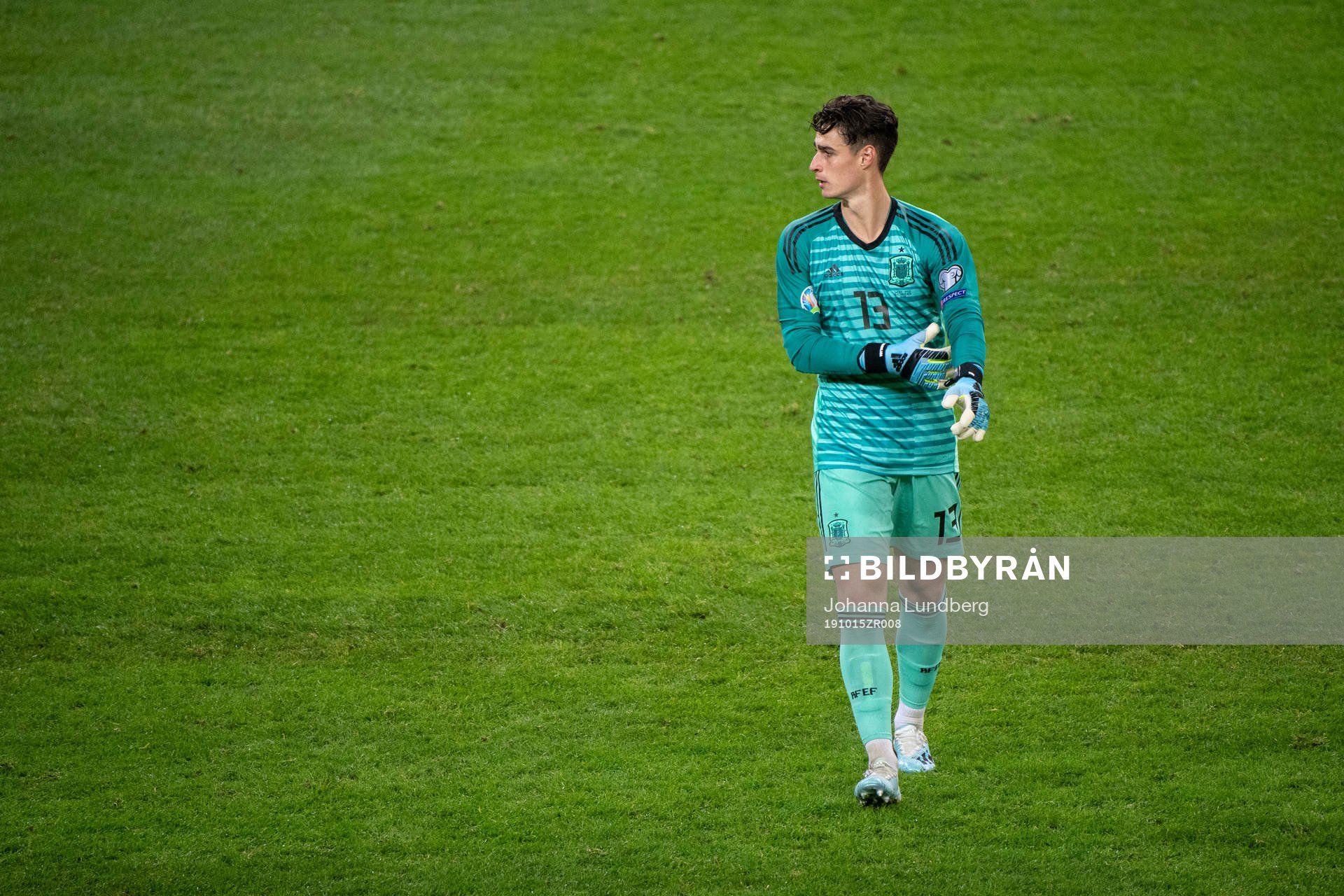 goalkeeper Kepa Arrizabalaga of Spain during the UEFA Euro Qualifier football match between Sweden and Spain on October 15, 2019 in Stockholm.