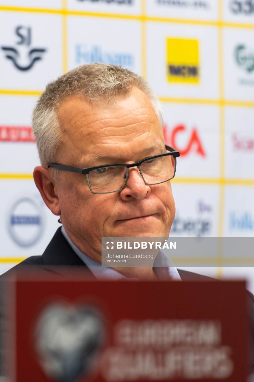 Janne Andersson, head coach of Sweden at the press