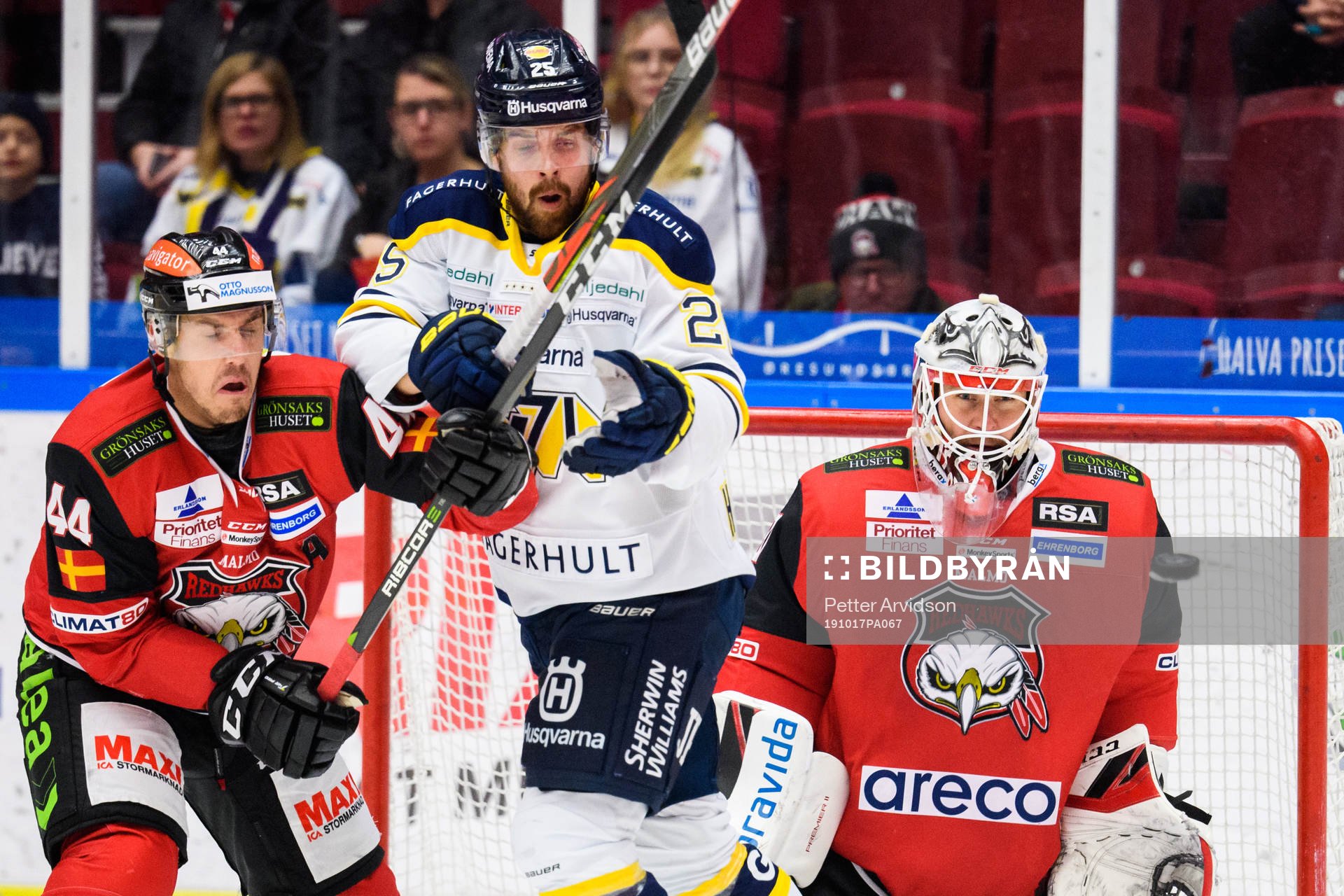 Malmö Redhawks Jesper Jensen Aabo, målvakt Lars Volden