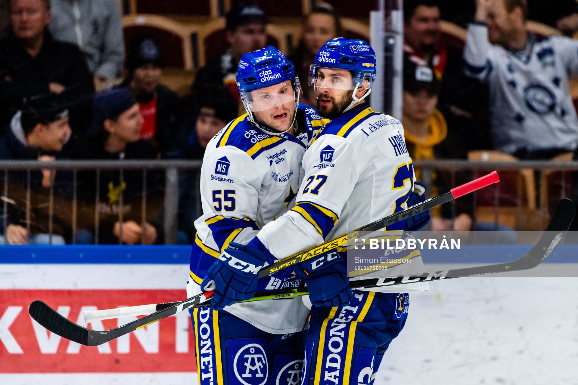 Leksands Jonas Ahnelöv och Marek Hrivik jublar