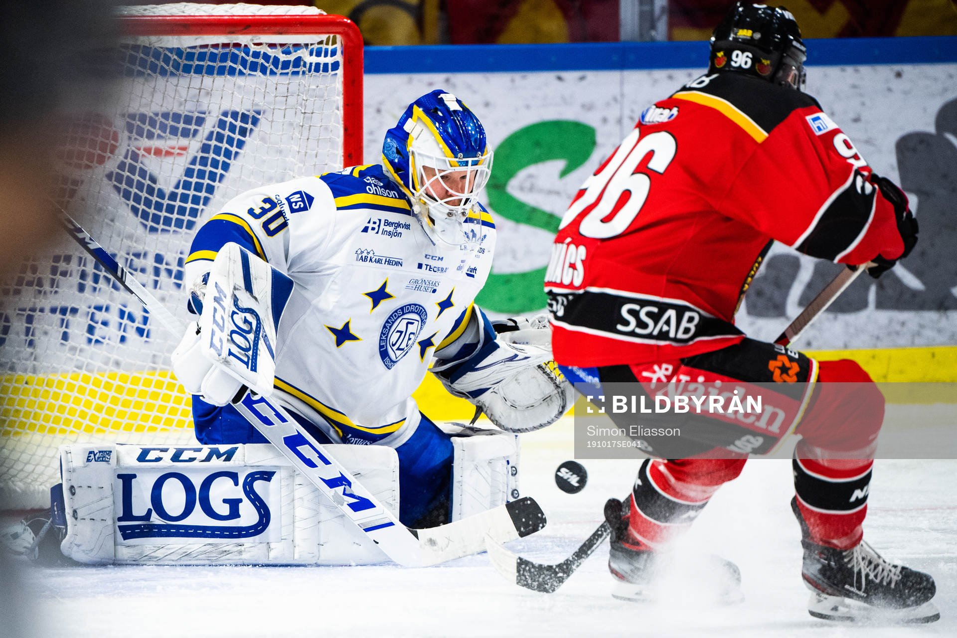 Leksands målvakt Janne Juvonen och Luleås Robin Kovacs
