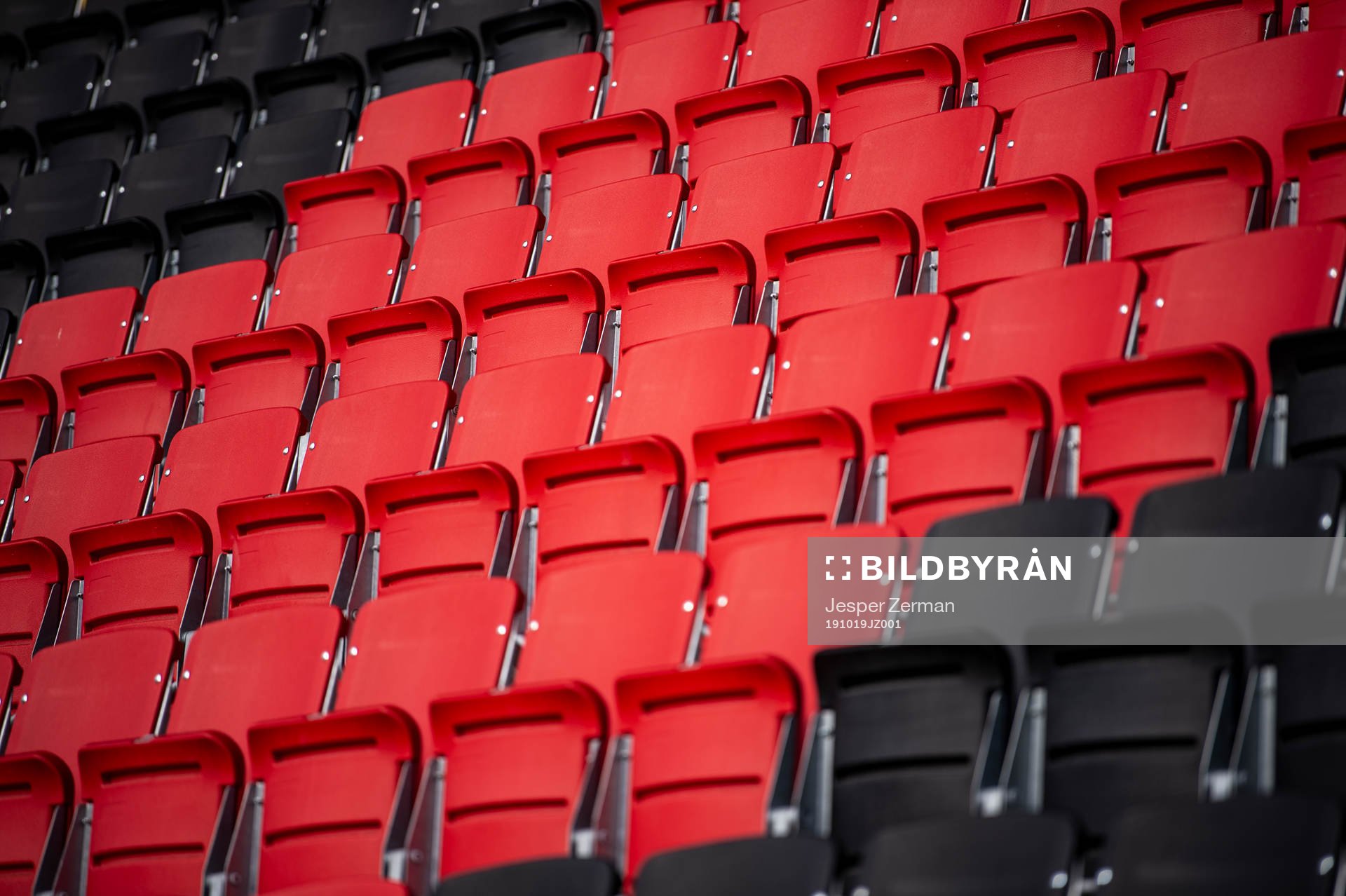 Tomma stolar på läktaren inför fotbollsmatchen i Elitettan mellan BP och Hammarby den 19 oktober 2019 i Stockholm.