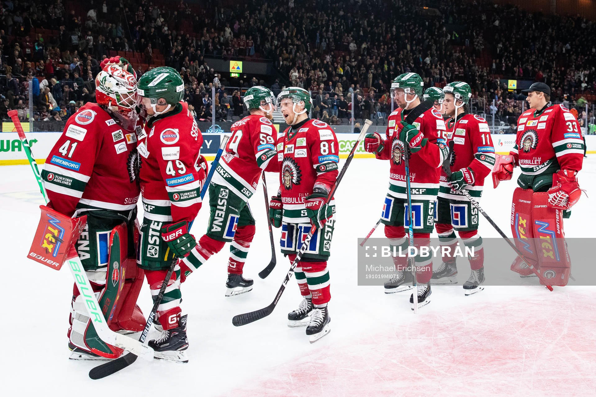 Frölundas målvakt Niklas Rubin, Rhett Rakhshani och Ryan