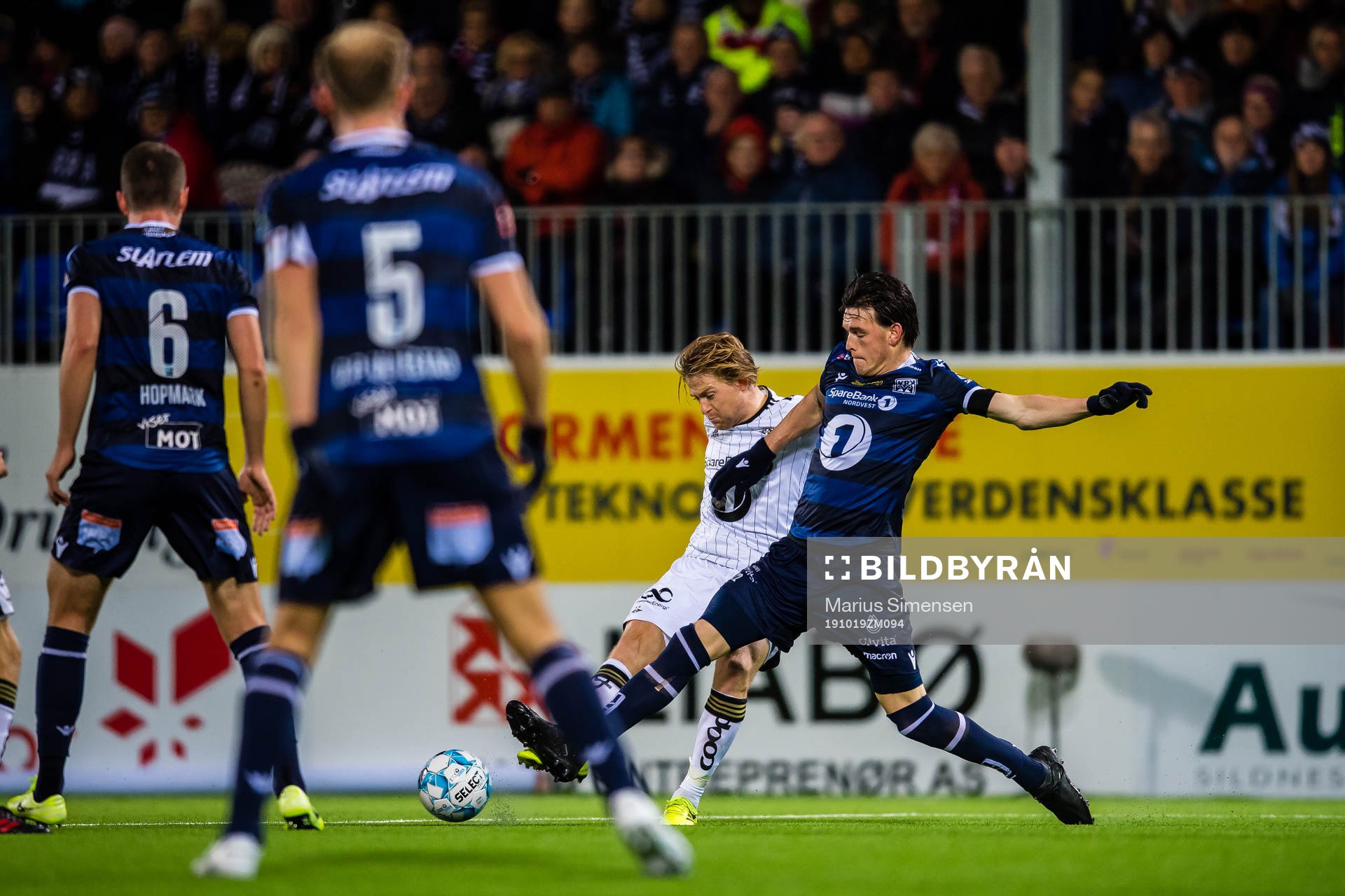 Yann-Erik Randa Bahezre de Lanlay of Rosenborg and Bent Langåssve Sørmo of Kristiansund during the Eliteserien match between Kristiansund and Rosenborg on October 19, 2019 in Kristiansund.