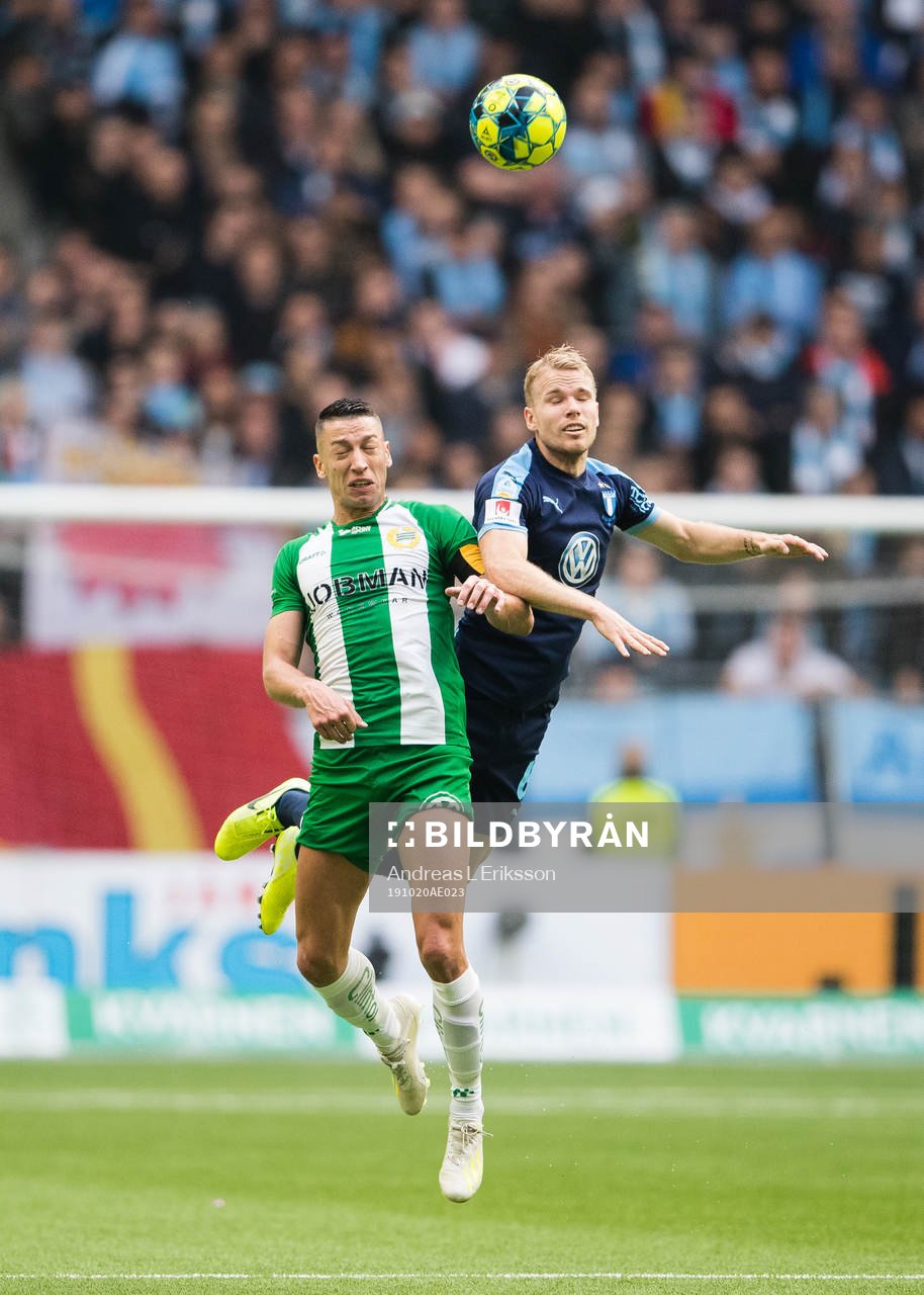 Hammarbys Nikola Djurdjic i en nickduell med Malmö FFs