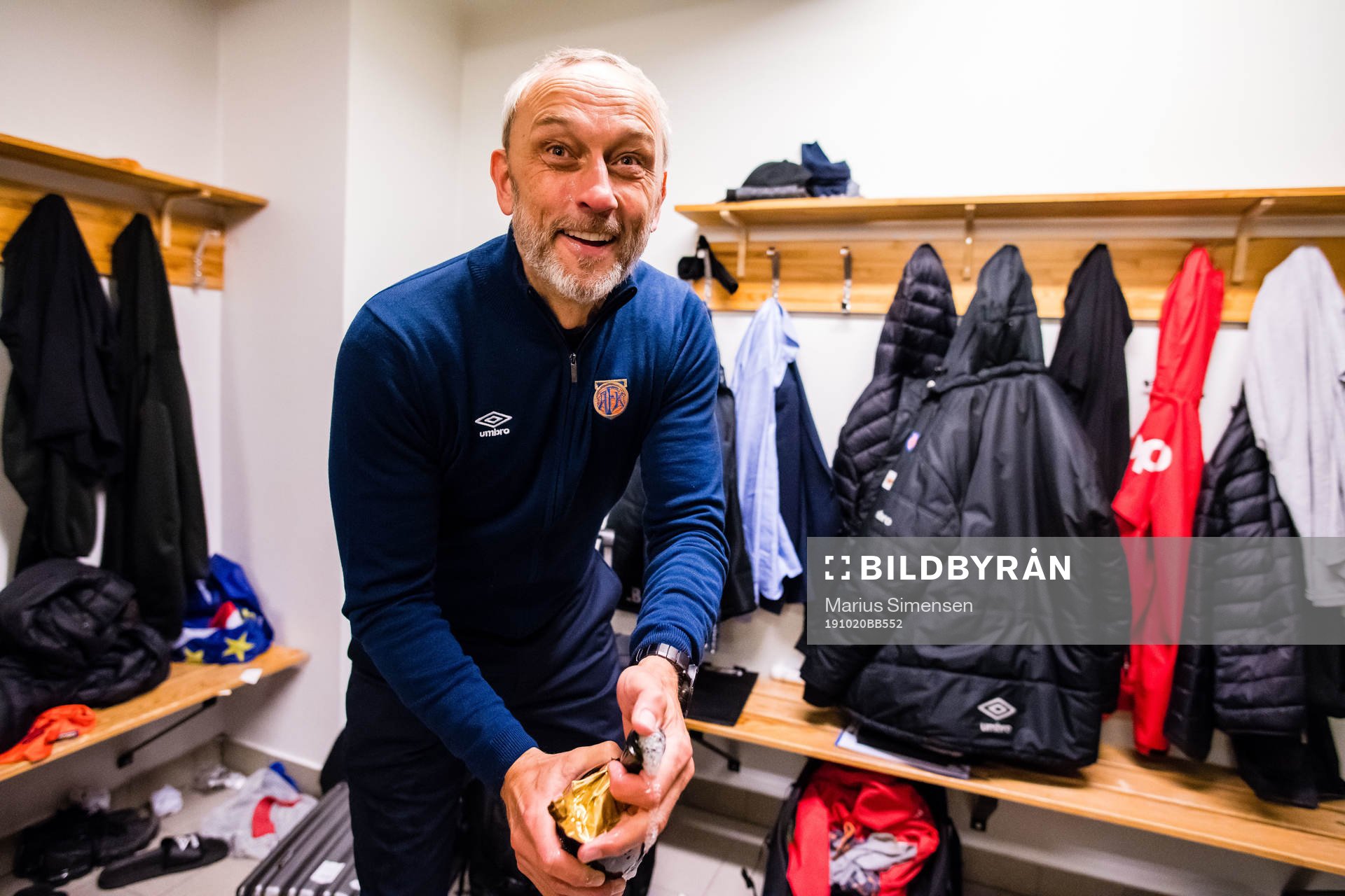 Lars Bohinen, head coach of Aalesund,celebrates promotion
