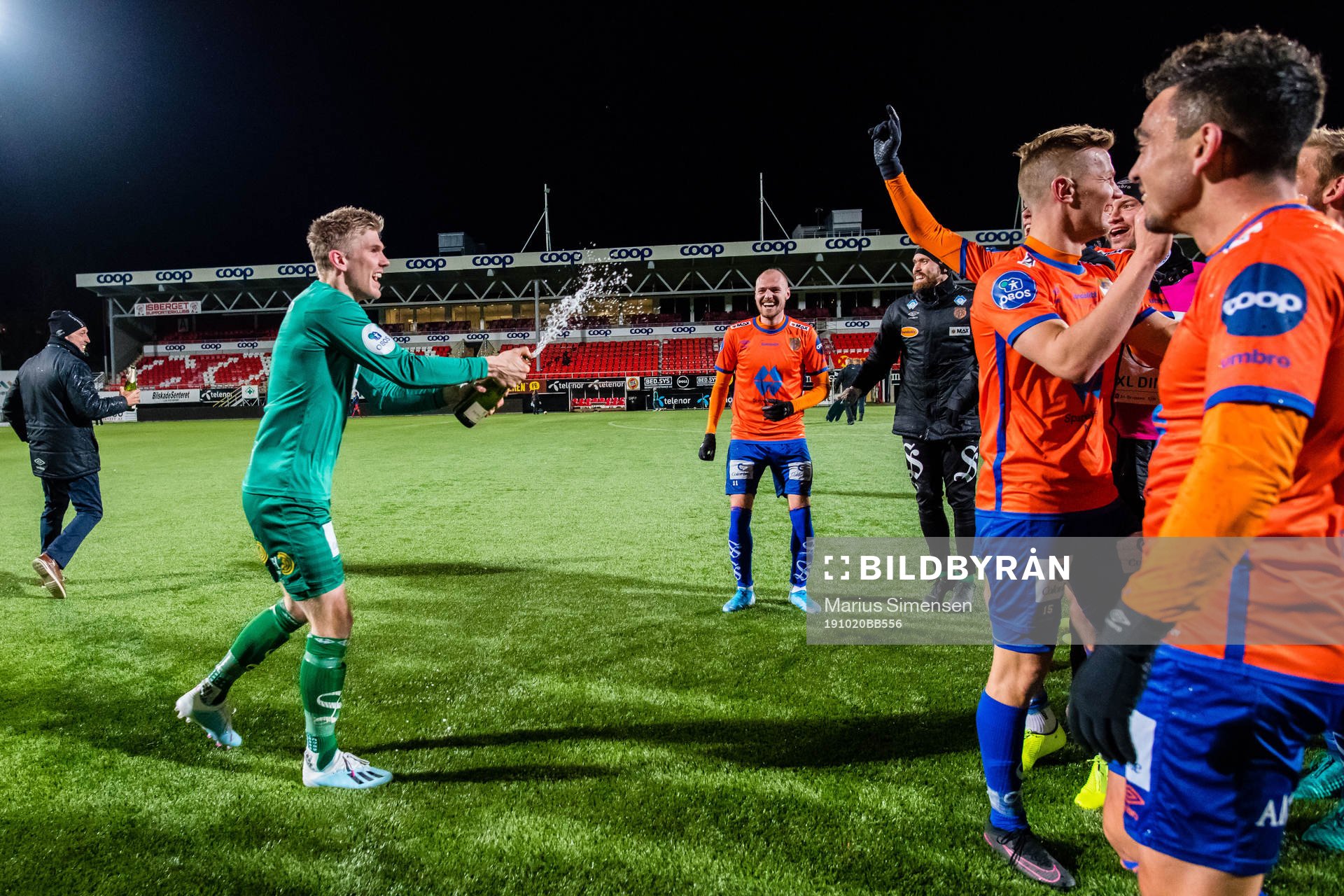 Andreas Lie of Aalesund celebrates promotion to the