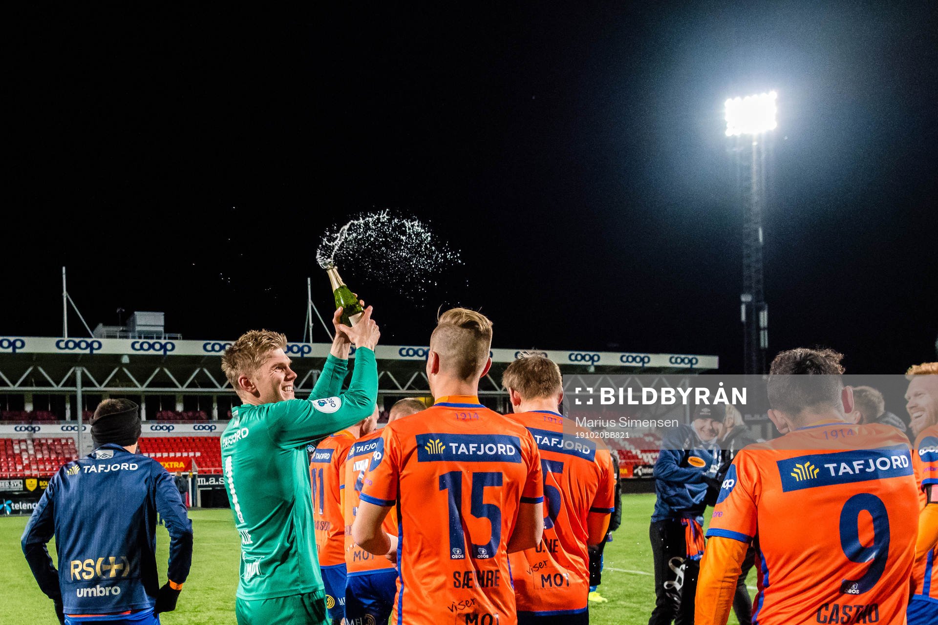 Andreas Lie of Aalesund celebrates promotion to the