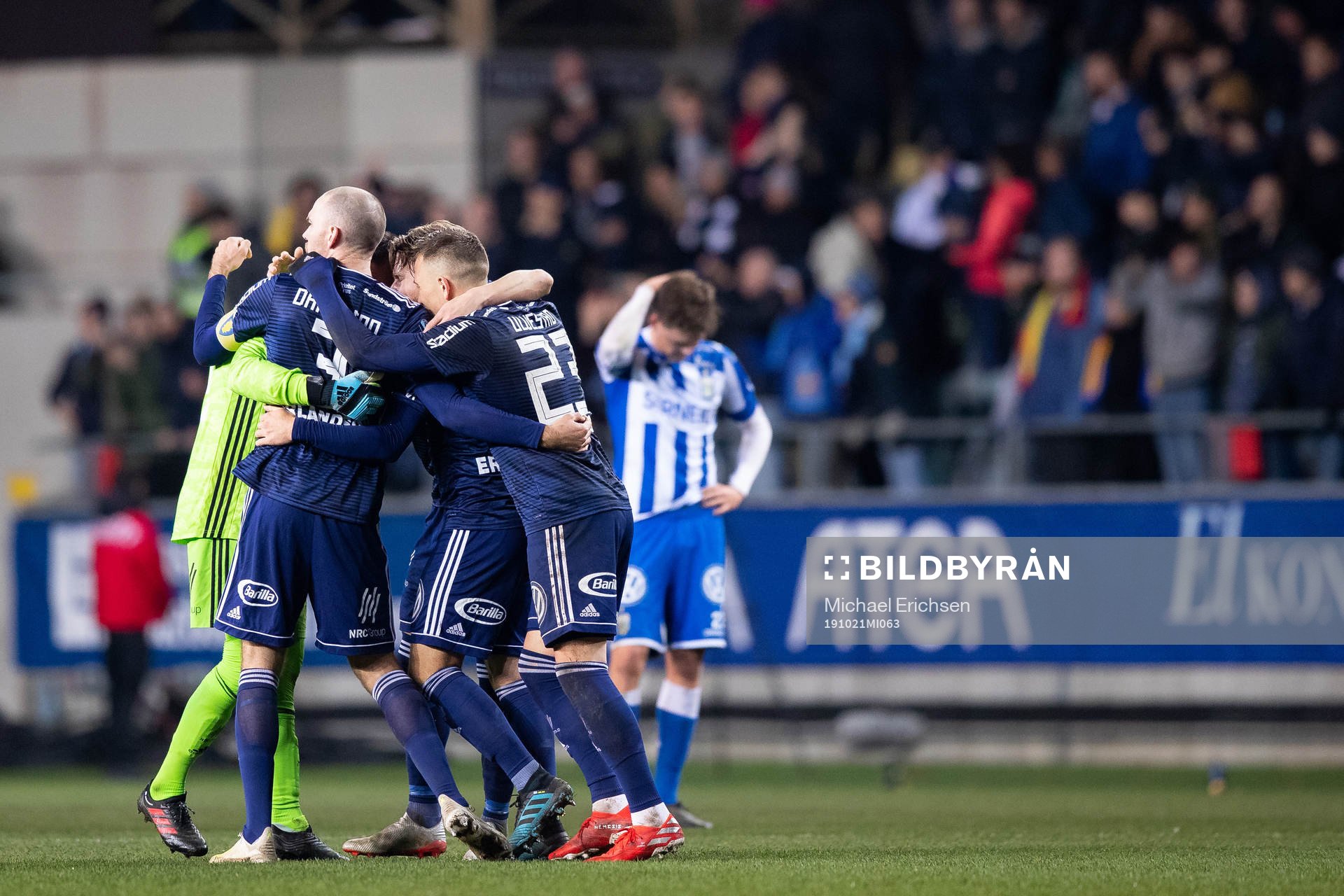 Djurgården jublar efter fotbollsmatchen i Allsvenskan mellan IFK Göteborg och Djurgården den 21 oktober 2019 i Göteborg.