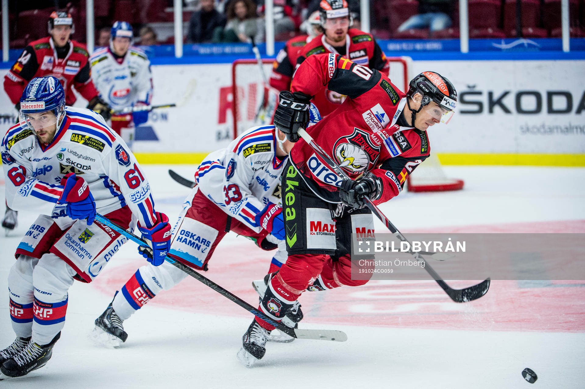 Malmö Redhawks Henrik Hetta mot Oskarshamns Emil Wahlberg