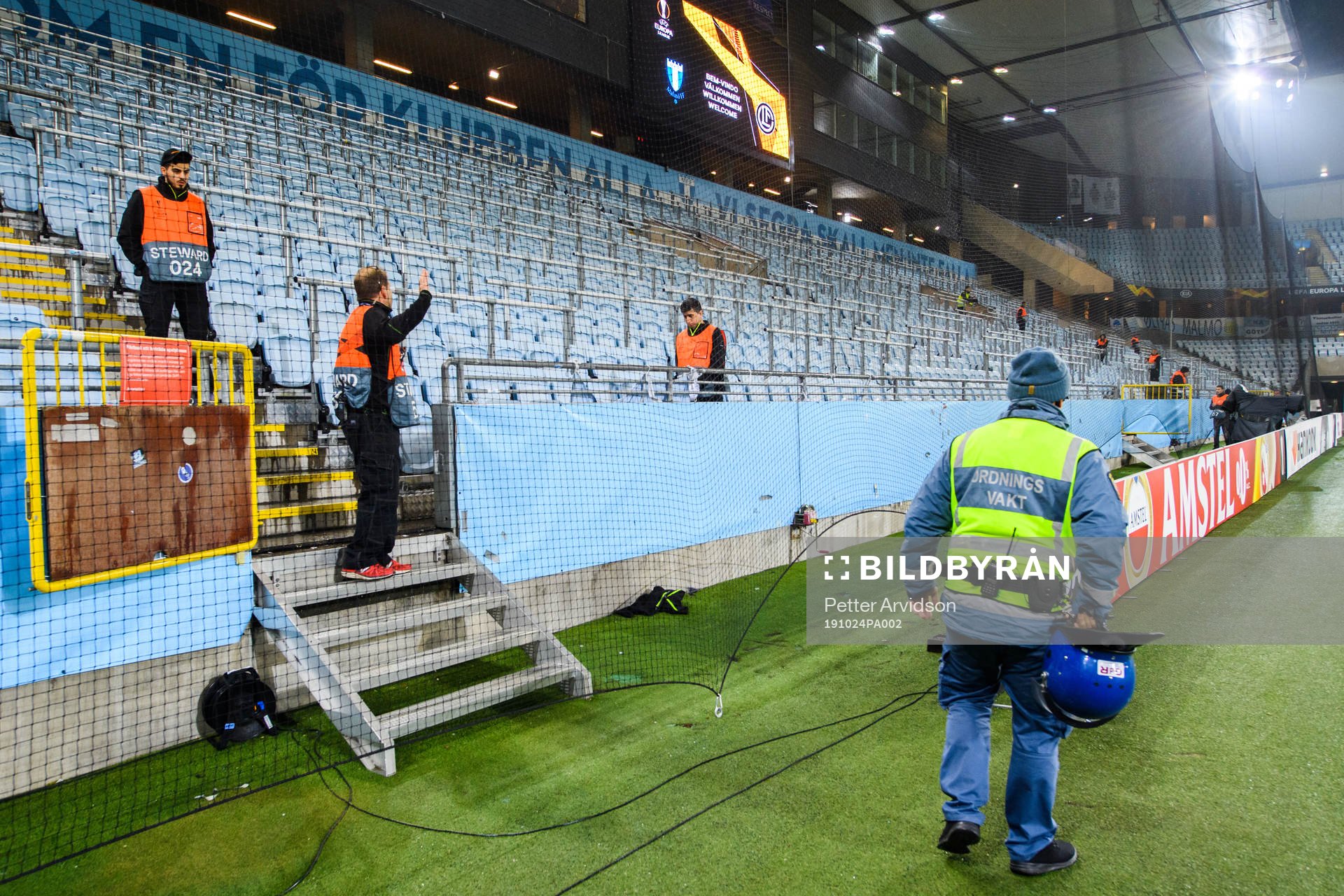 Safety net in front of the stands for Malmö FF supporters