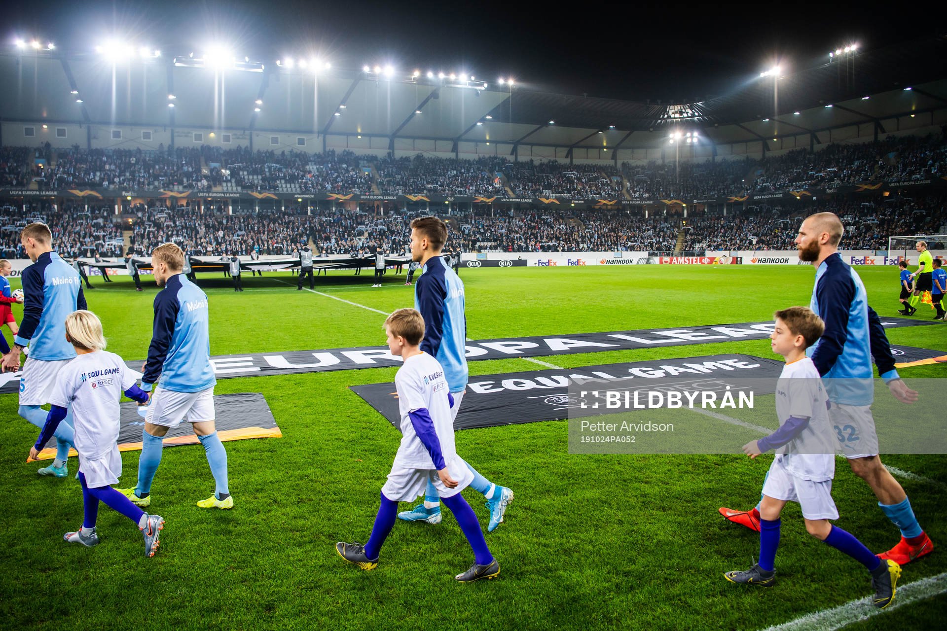 Players of Malmö FF enter the pitch