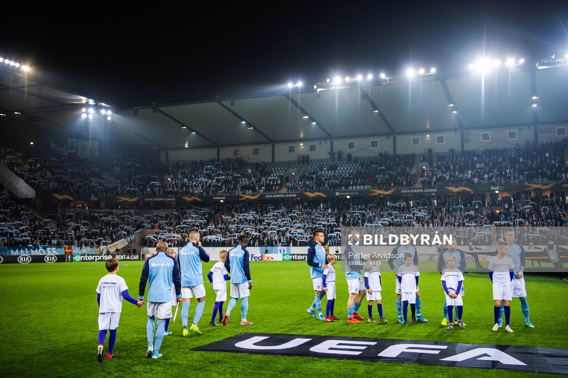 Players of Malmö FF enter the pitch