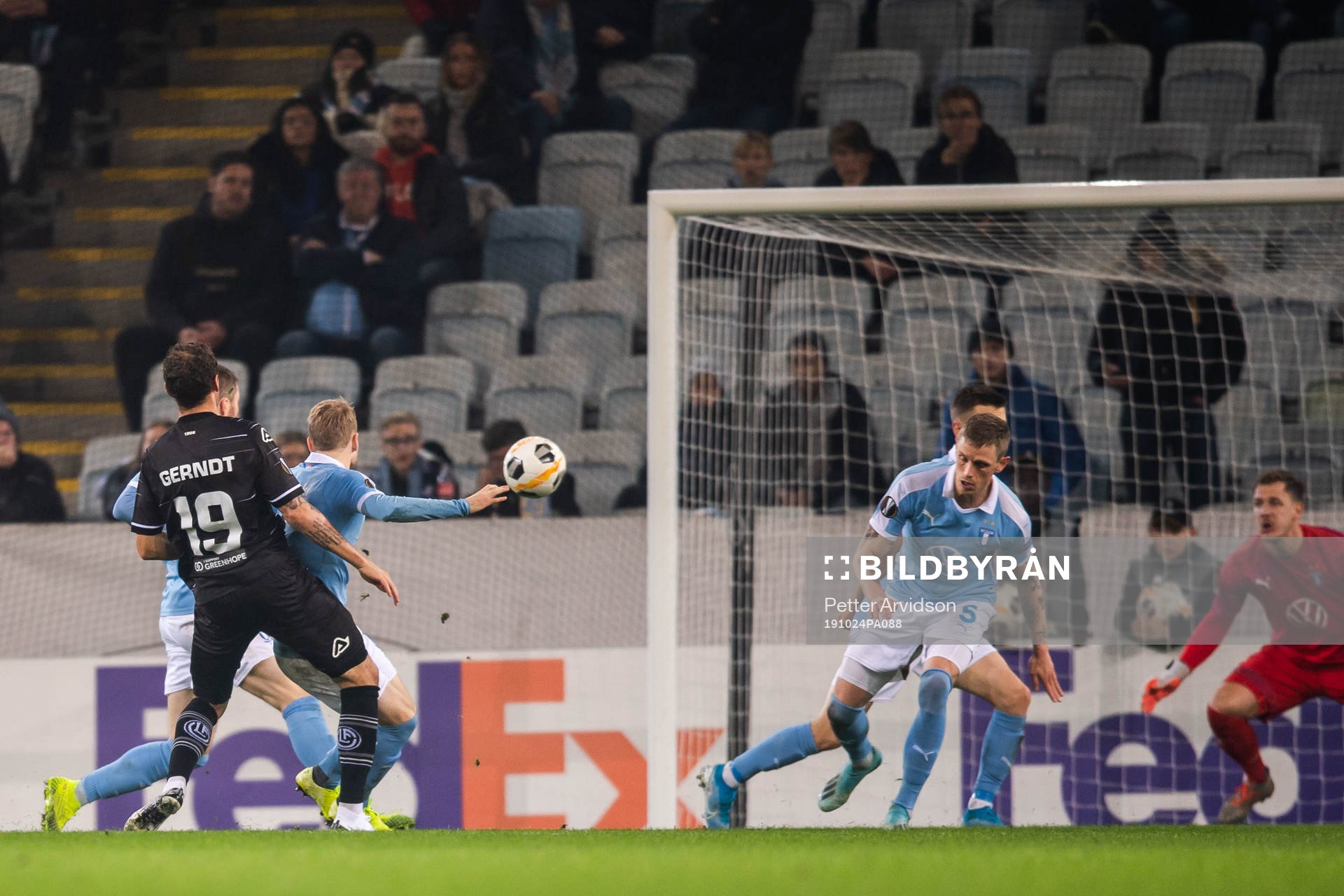 Alexander Gerndt of Lugano scores 2-1 during the Europa League match between Malmö FF and Lugano on October 24, 2019 in Malmö.