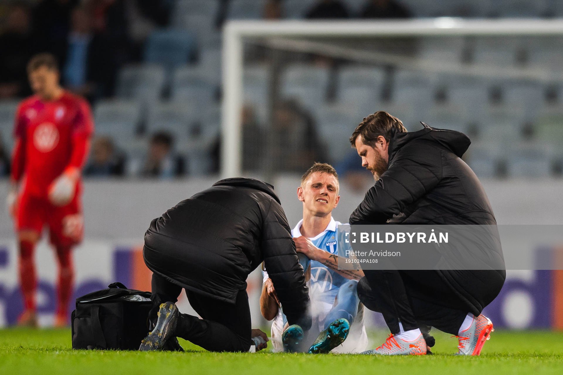 Sören Rieks of Malmö FF receives medical treatment