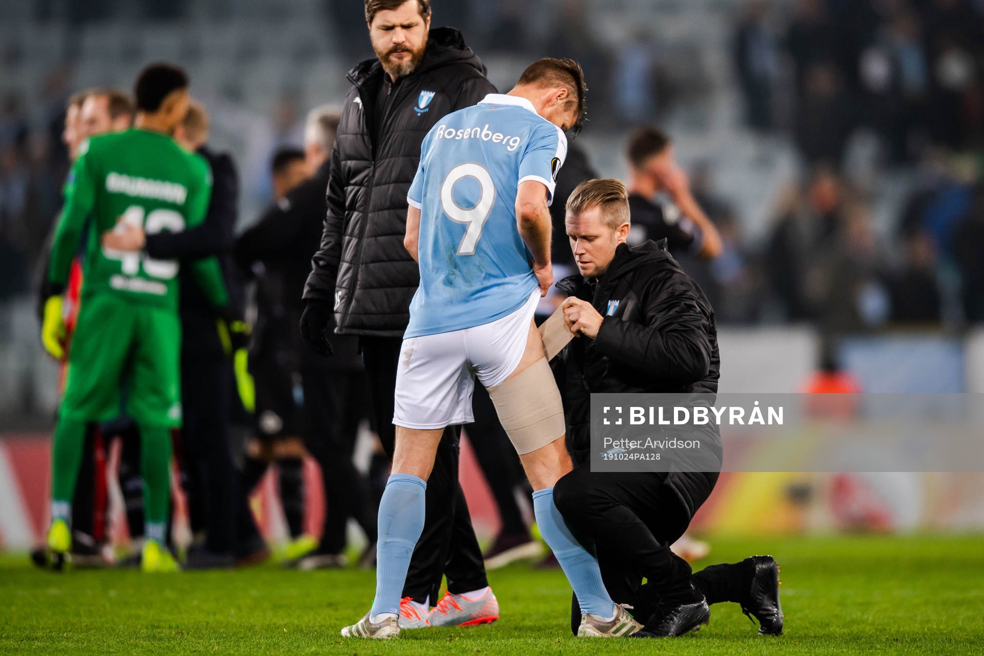 Markus Rosenberg of Malmö FF receives medical attention
