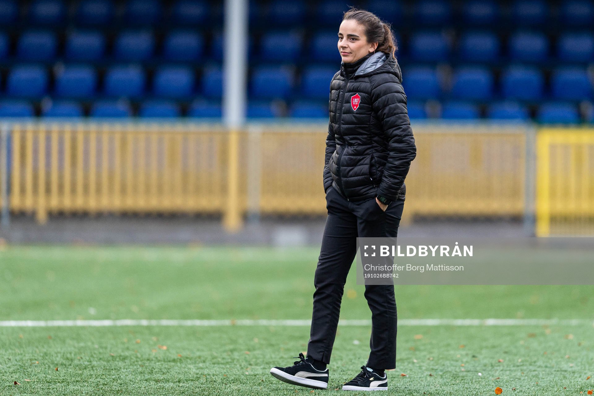 Limhamn Bunkeflos tränare Renée Slegers inför fotbollsmatchen i Damallsvenskan mellan Limhamn Bunkeflo och Kopparbergs/Göteborg den 26 oktober 2019 i Malmö.