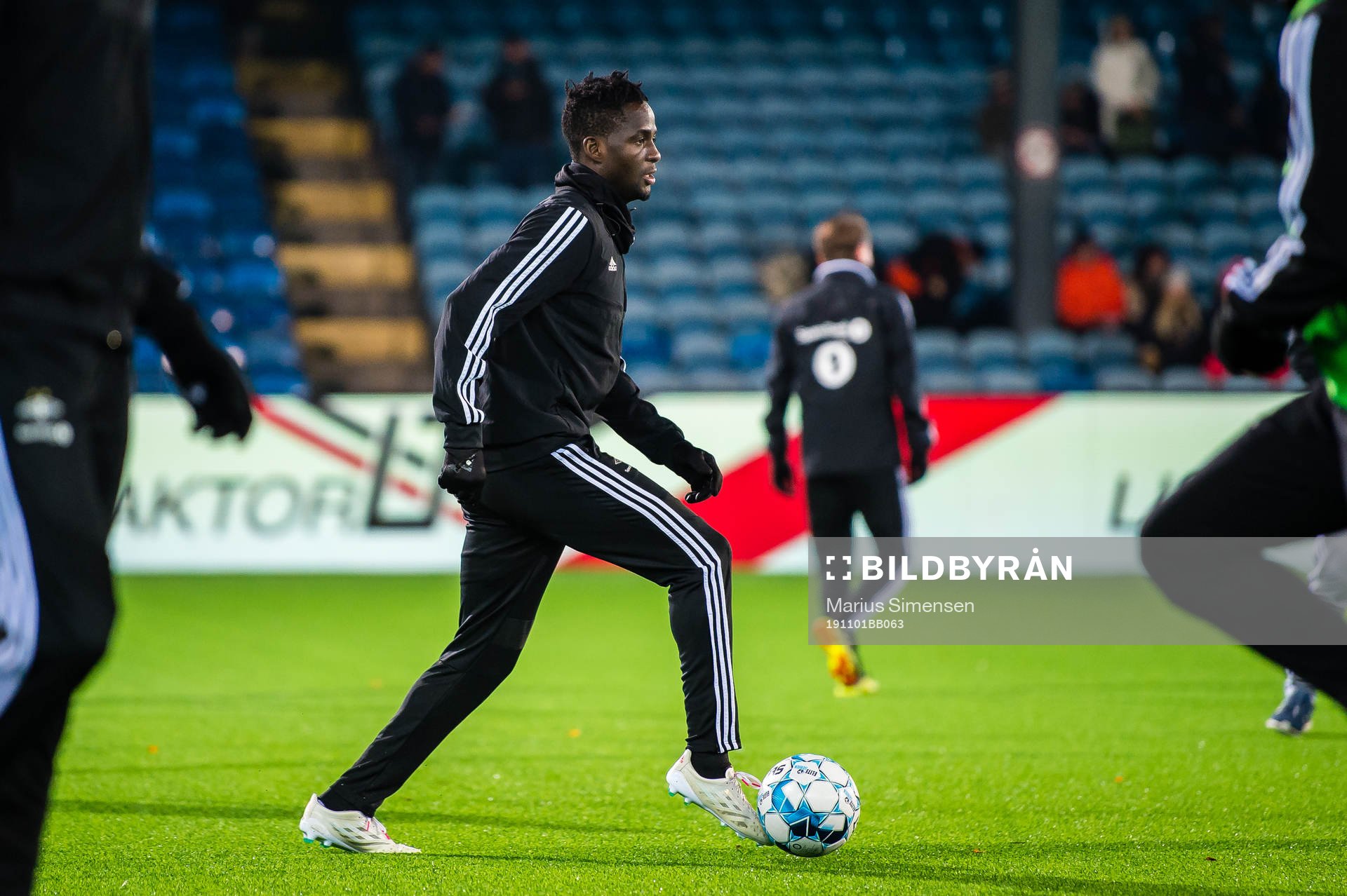 Babajide David Akintola of Rosenborg during warm-up ahead of the Eliteserien match between Strømsgodset and Rosenborg on November 1, 2019 in Drammen.