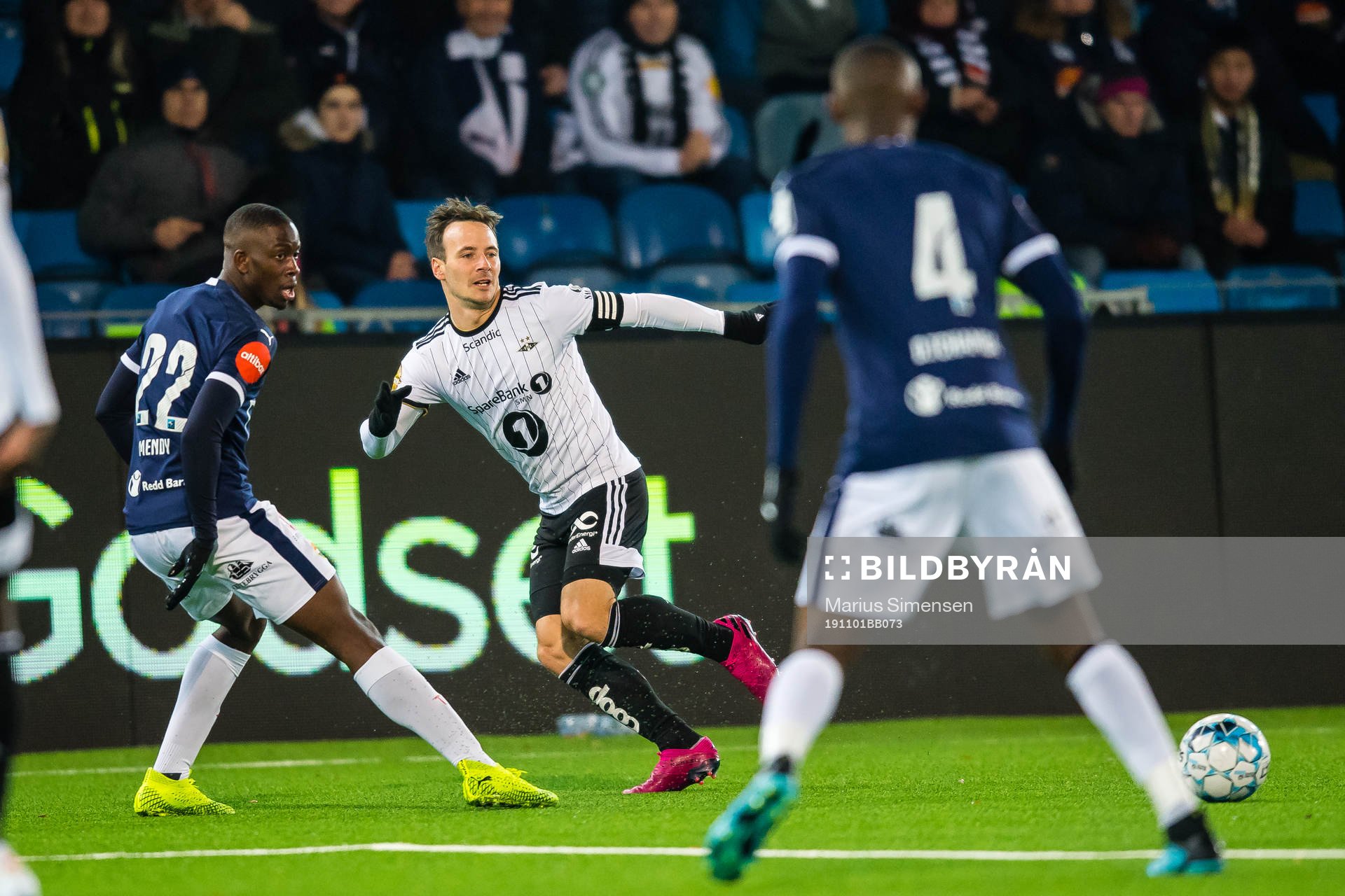 Prosper Mendy of Strømsgodset ands Mike Lindemann Jensen