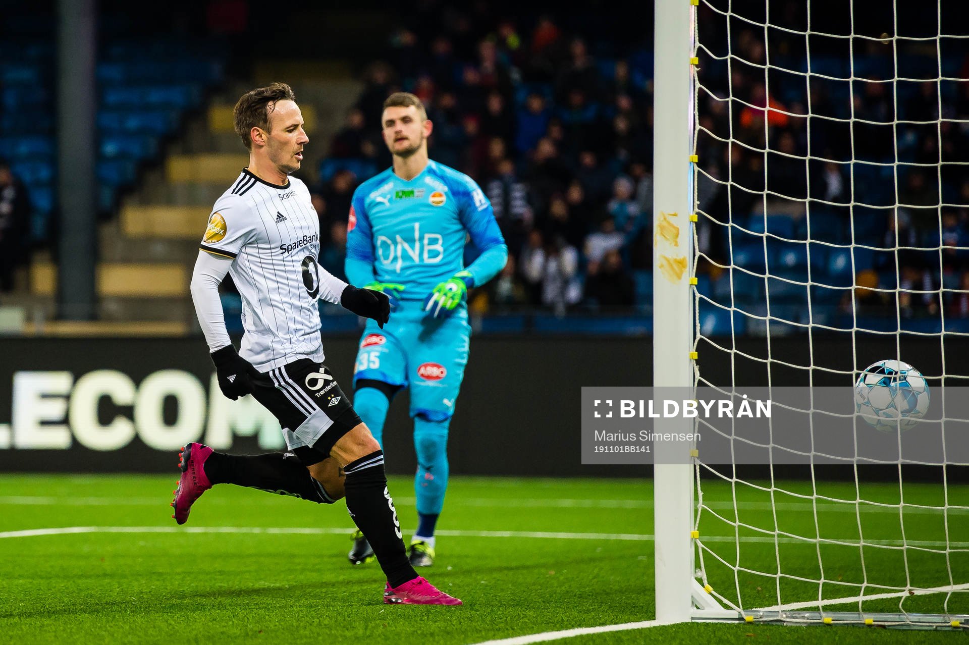 Mike Lindemann Jensen of Rosenborg after scoring the 2-2 goal during the Eliteserien match between Strømsgodset and Rosenborg on November 1, 2019 in Drammen.