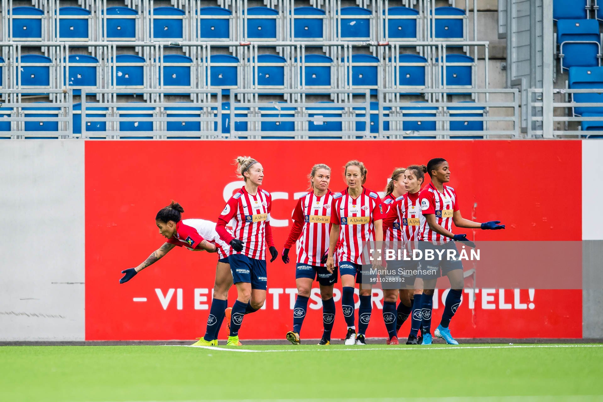 Giovanna de Oliveira of Avaldsnes celebrates after scoring the 1-1 goal during the Toppserien football match between Vålerenga and Avaldsnes on November 2, 2019 in Oslo.