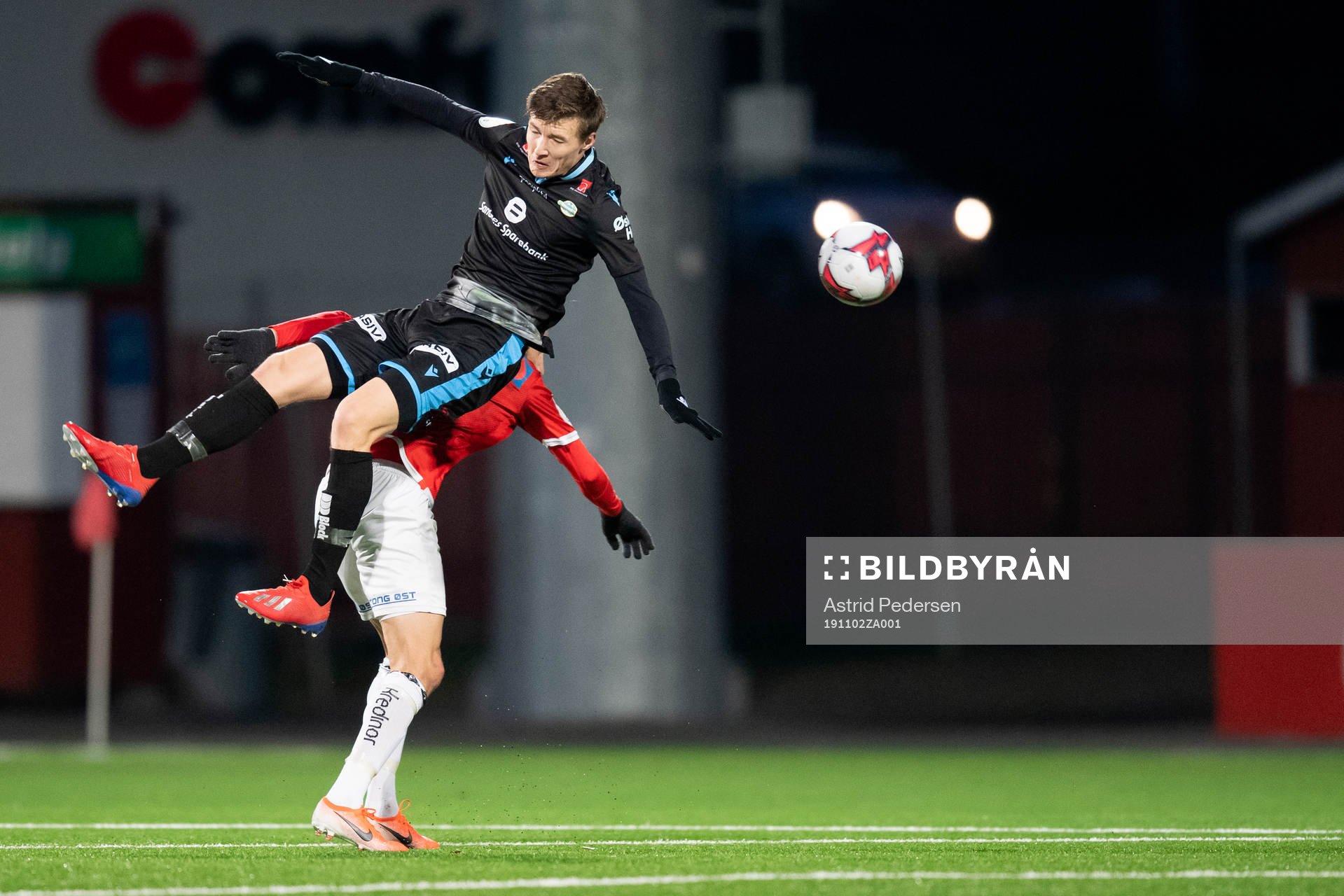 Adem Güven of Kongsvinger and Axel Kryger of Sandnes Ulf during the OBOS-ligaen football match between Kongsvinger and Sandnes Ulf on November 2, 2019 in Kongsvinger.