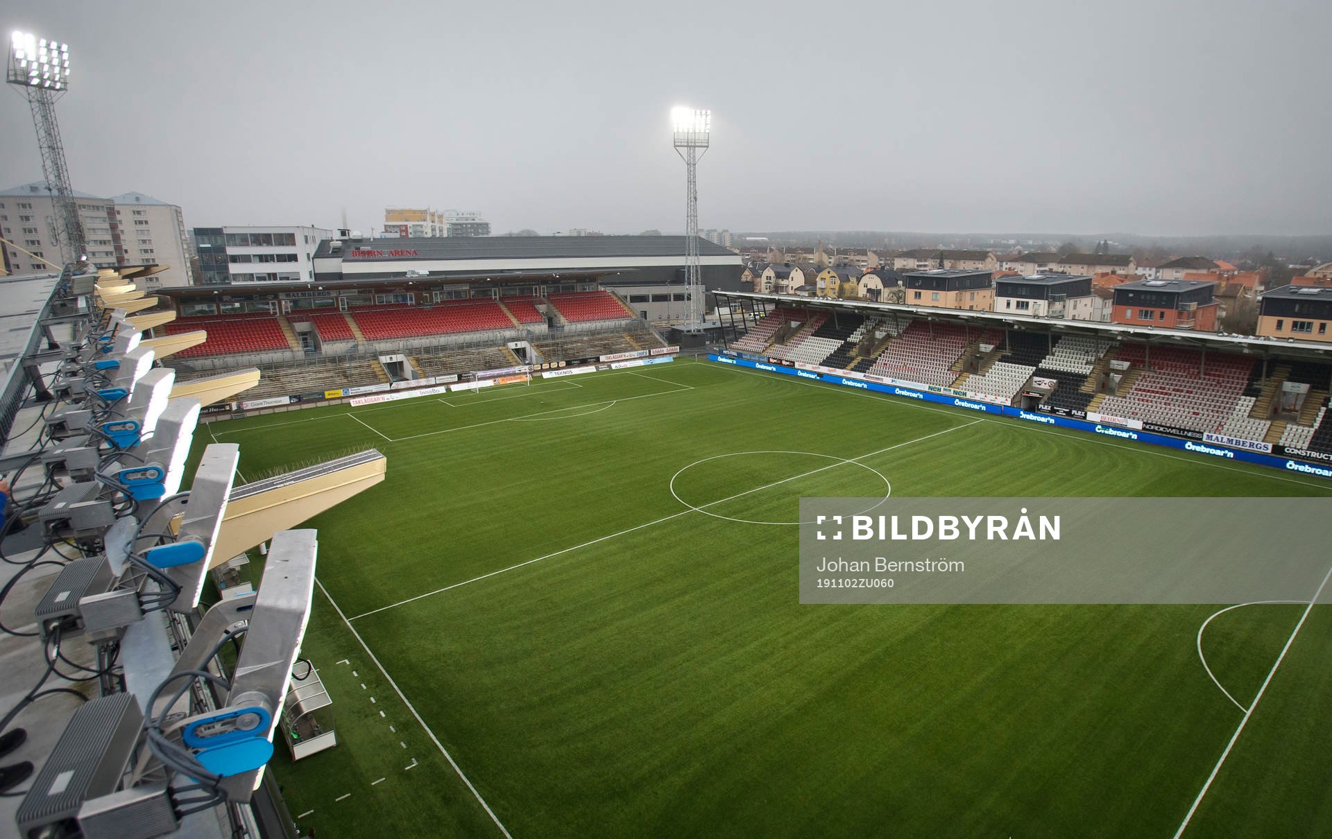 Översikt av Behrn Arena interiör inför fotbollsmatchen i Allsvenskan mellan Örebro och Malmö FF den 2 november 2019 i Örebro.