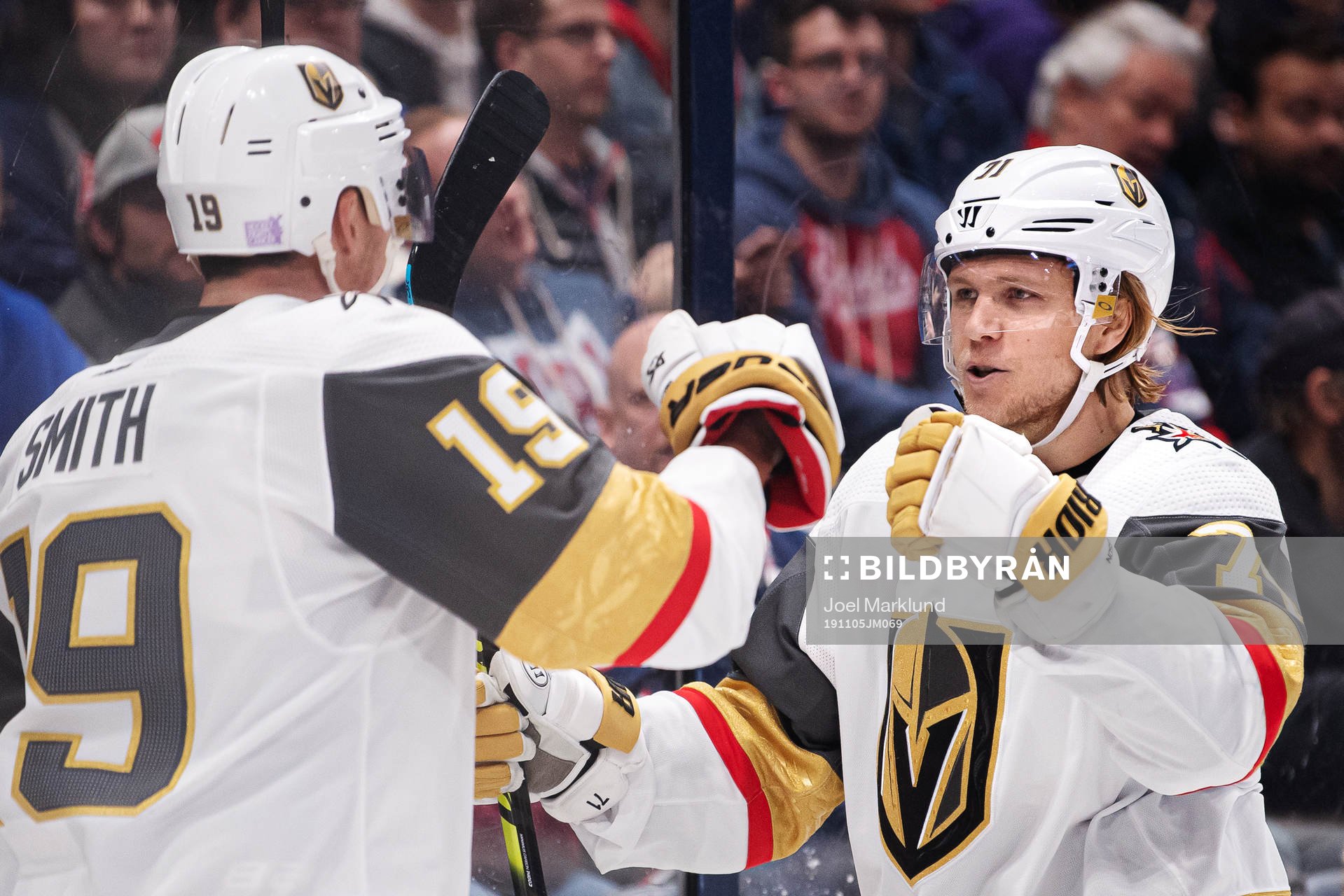 Vegas Reilly Smith and William Karlsson celebrate the 1-2