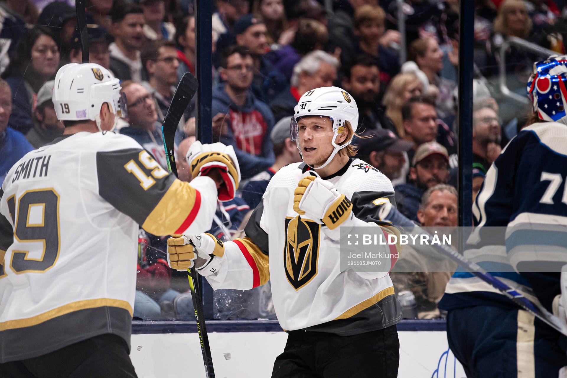 Vegas Reilly Smith and William Karlsson celebrate the 1-2