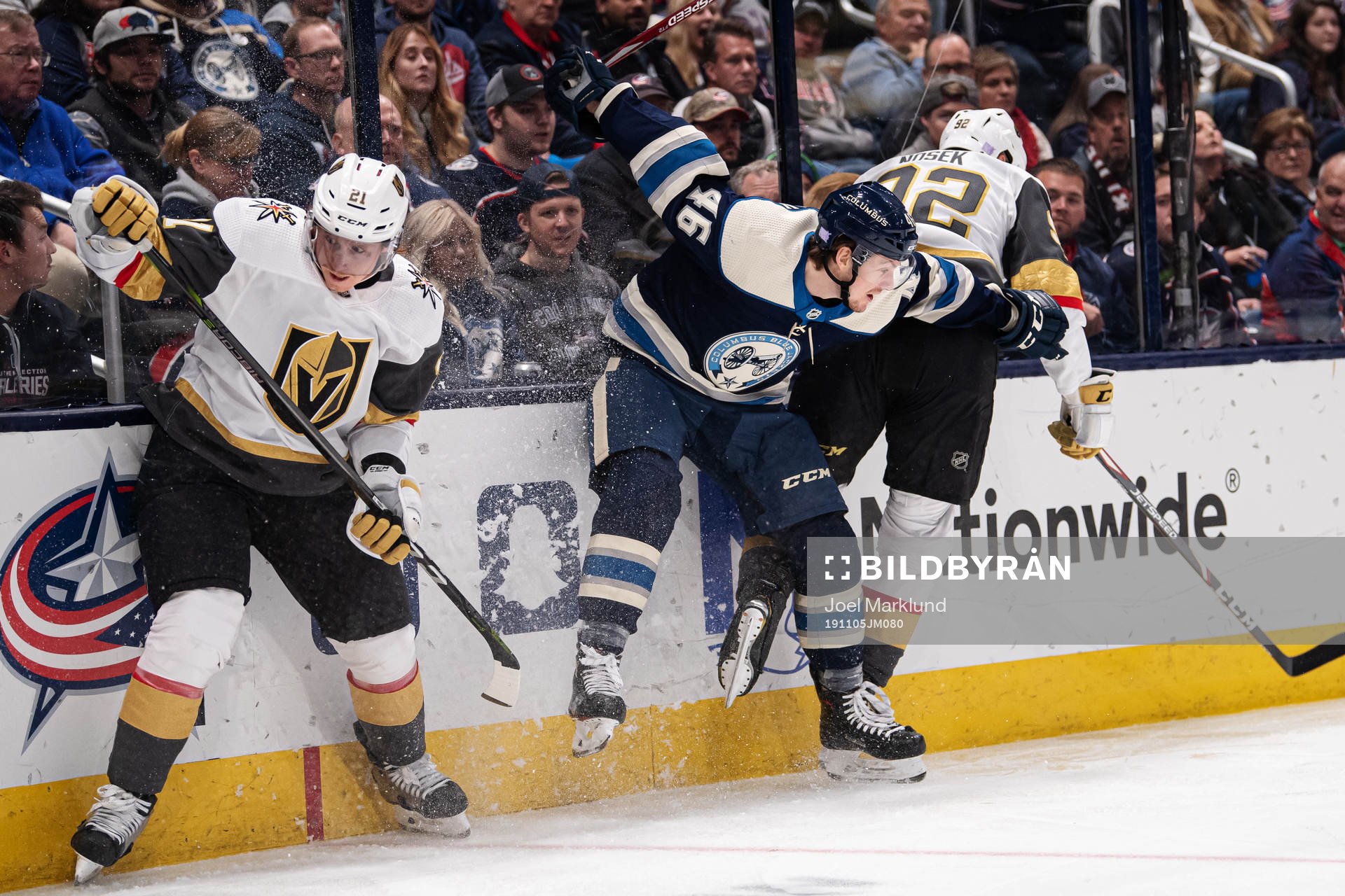 Vegas Cody Eakin and Tomas Nosek in action against Columbus