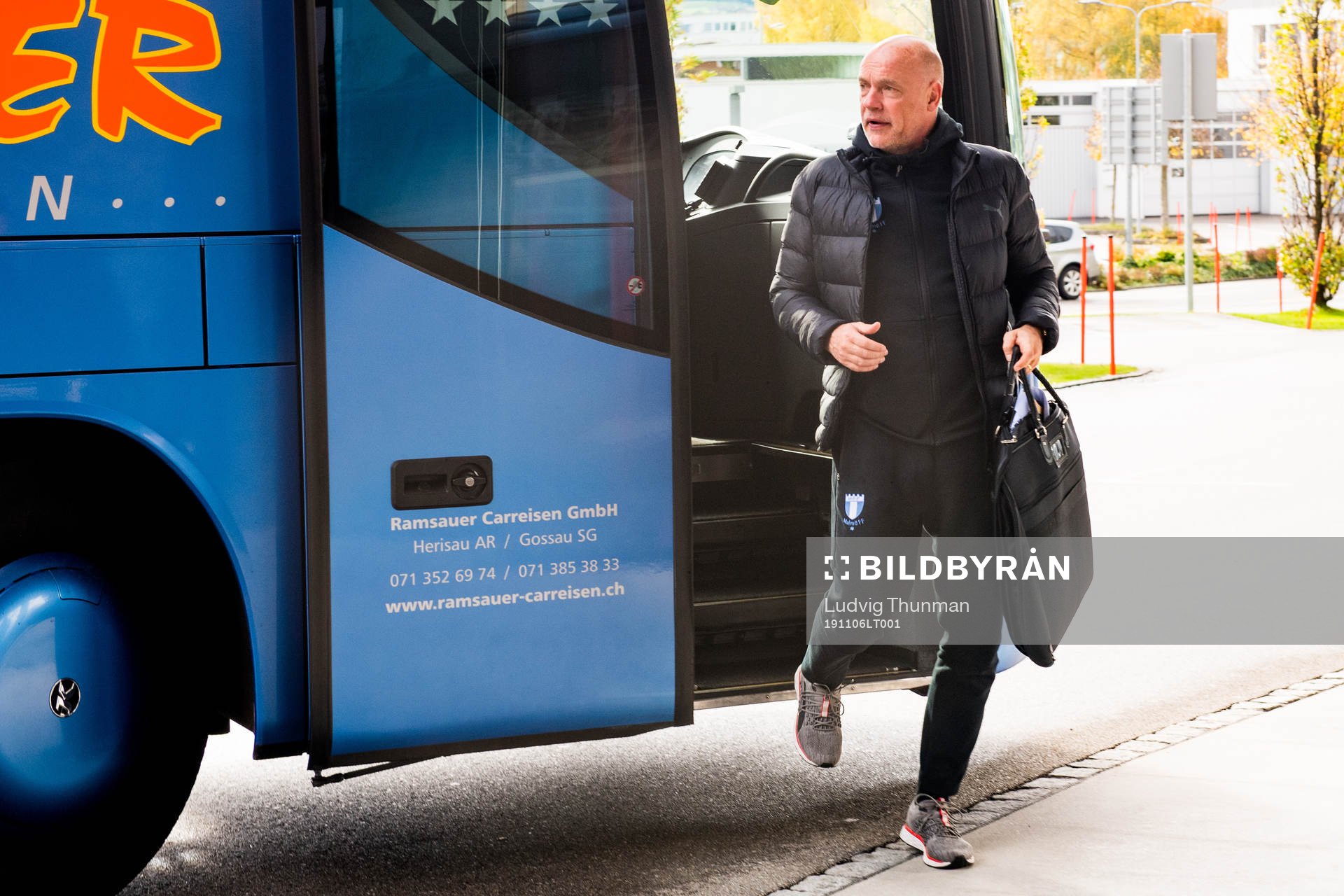 Uwe Rösler, head coach of Malmö FF arrives at their hotel
