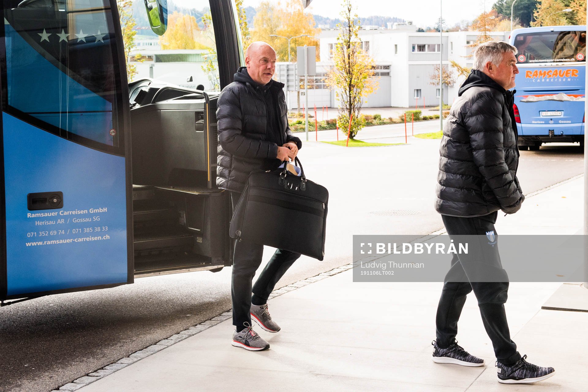 Uwe Rösler, head coach of Malmö FF arrives at their hotel
