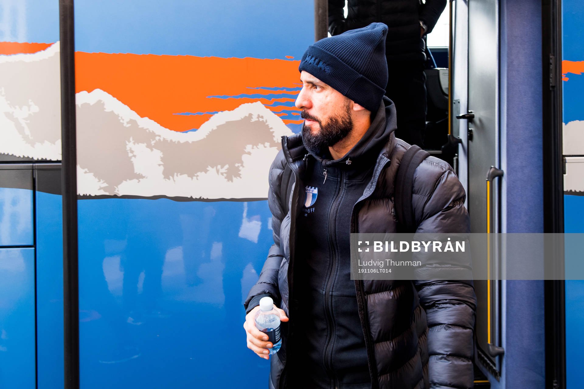 Guillermo Molins of Malmö FF arrives at their hotel