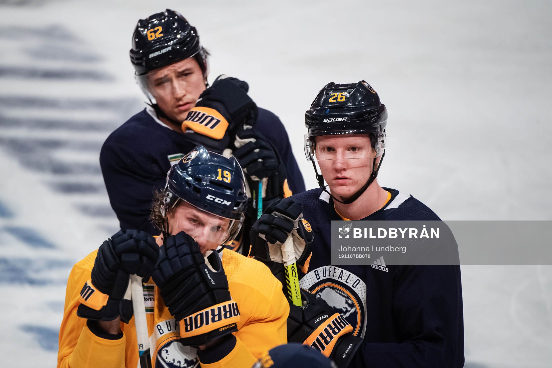 Brandon Montour, Jake McCabe and Rasmus Dahlin of Buffalo