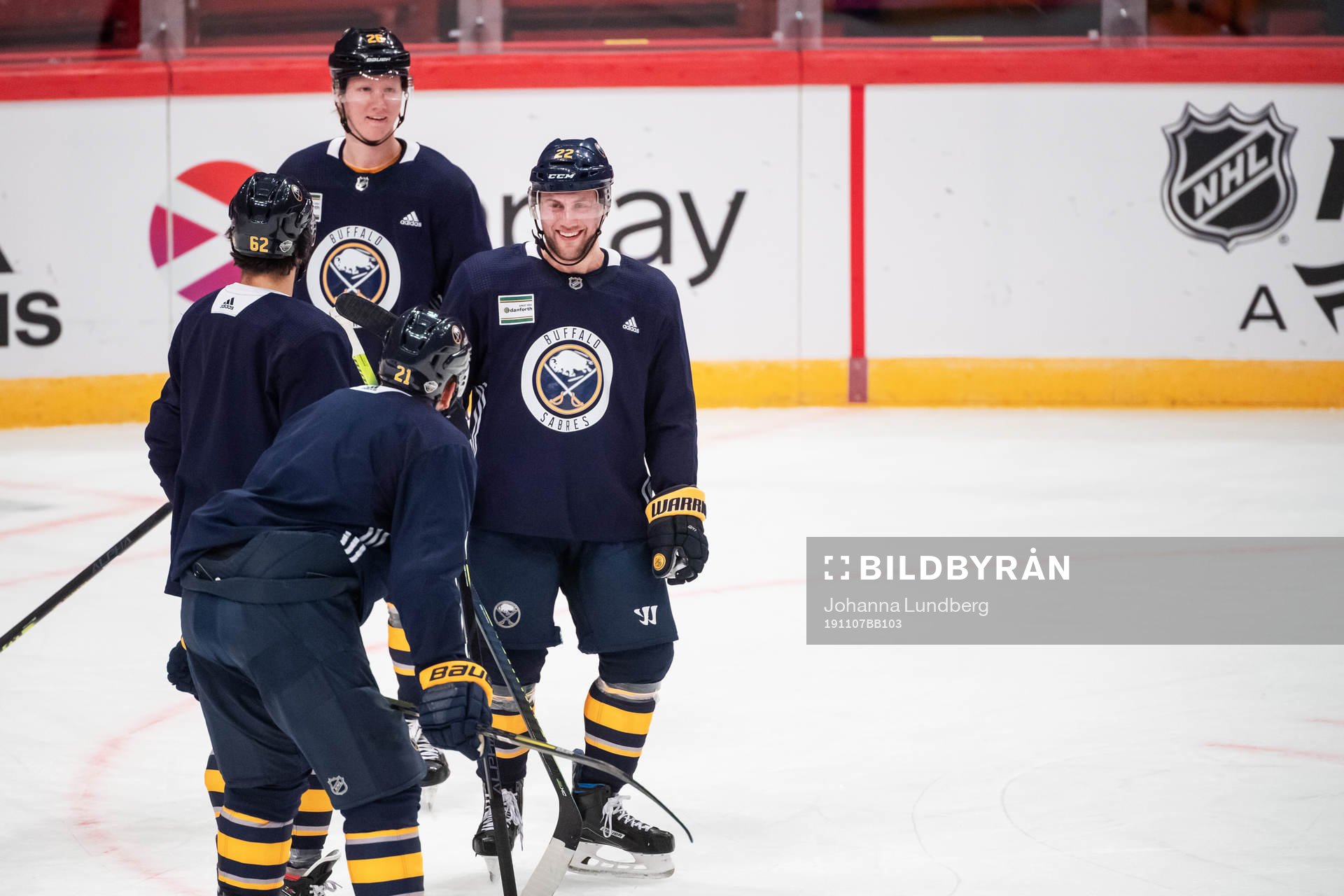 Rasmus Dahlin and Johan Larsson of Buffalo Sabres