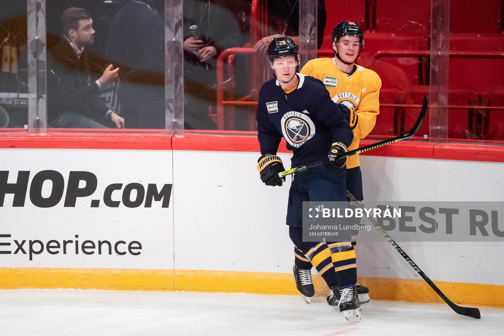 Rasmus Dahlin and Victor Olofsson of Buffalo Sabres